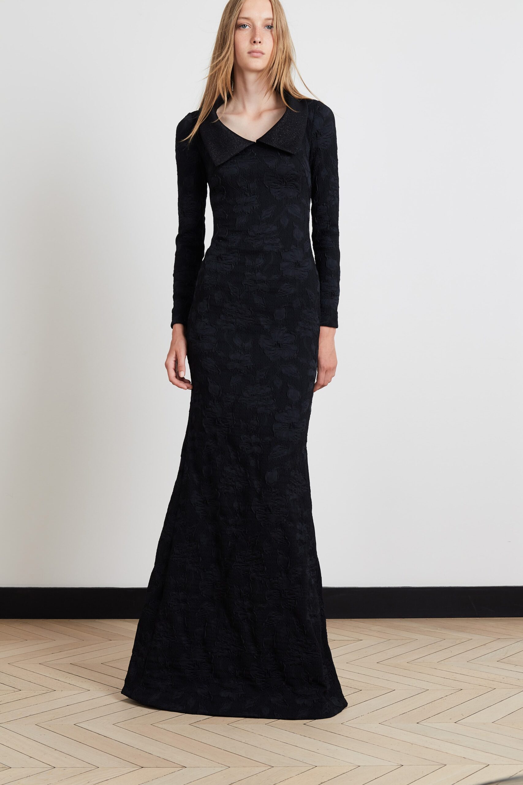 black lace fitted gown