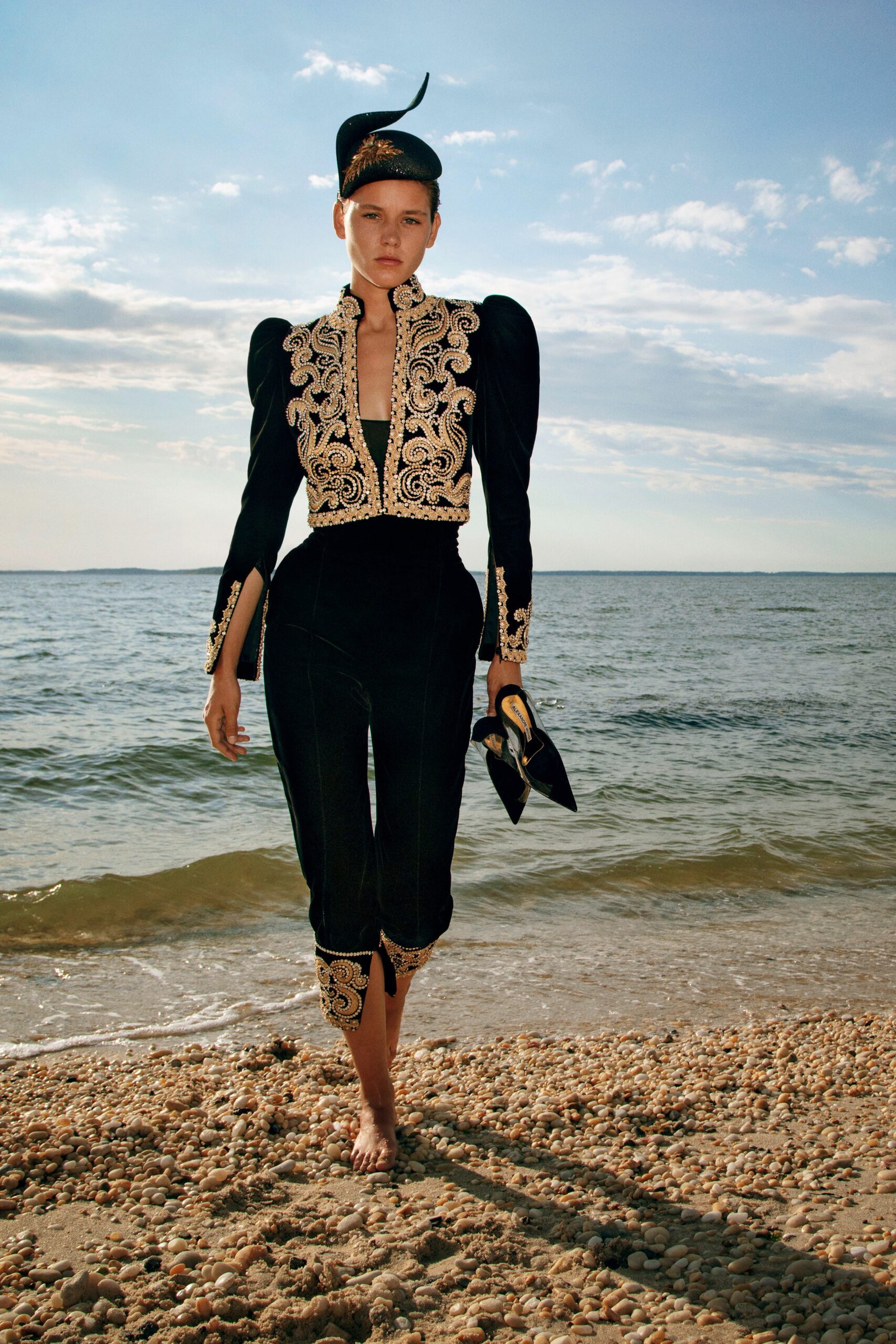 black velvet embroidered jumpsuit