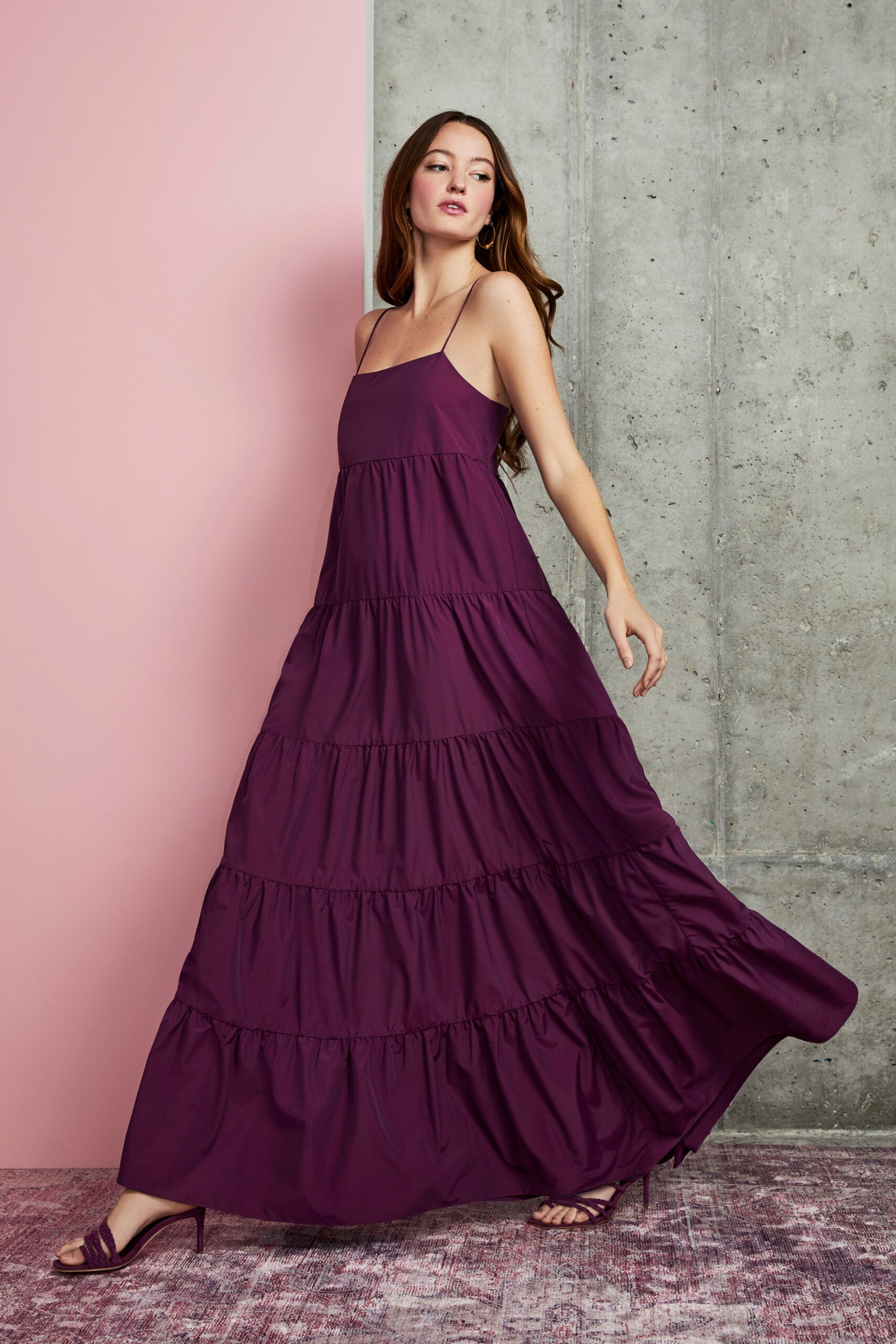purple tiered maxi dress