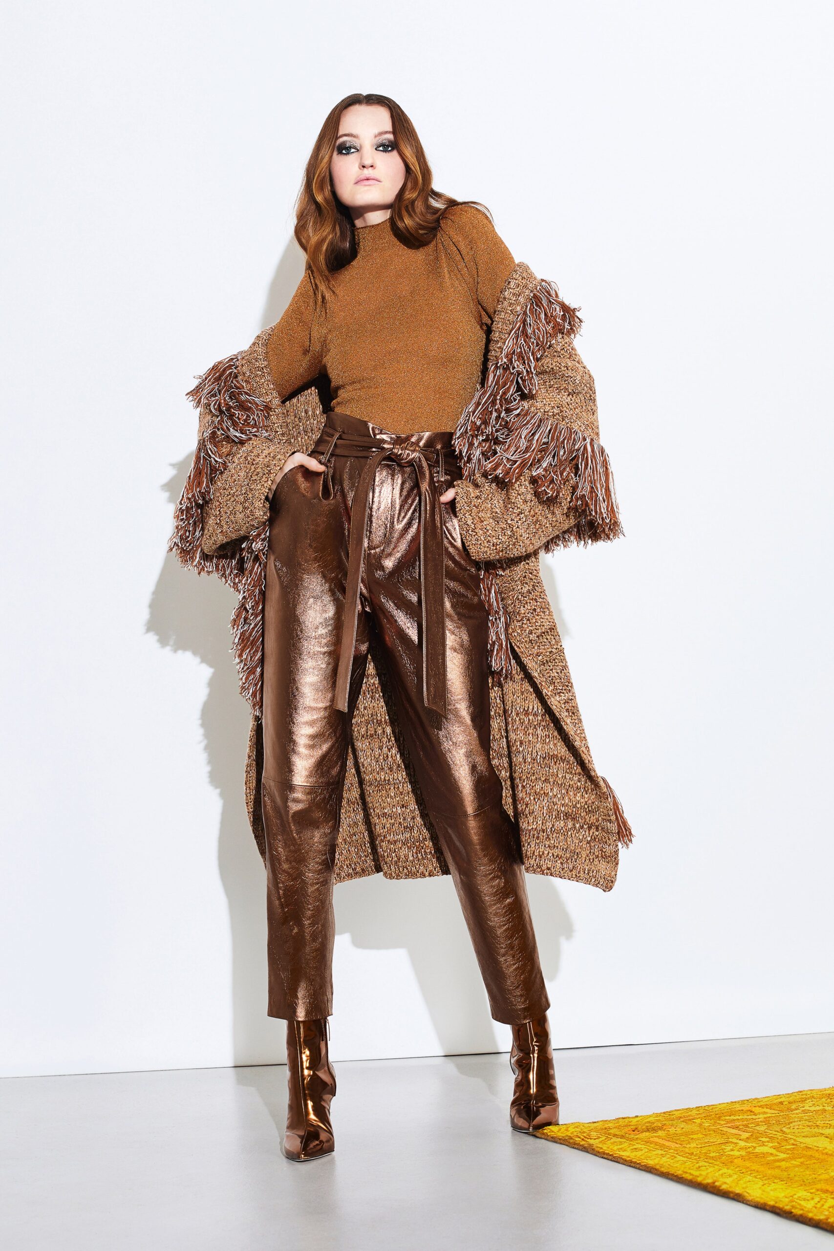 brown wool coat with fringes