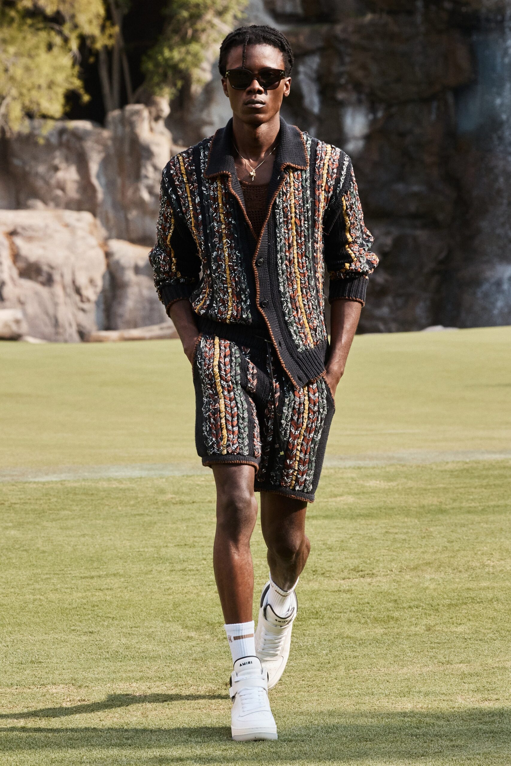 relaxed black cardigan and shorts