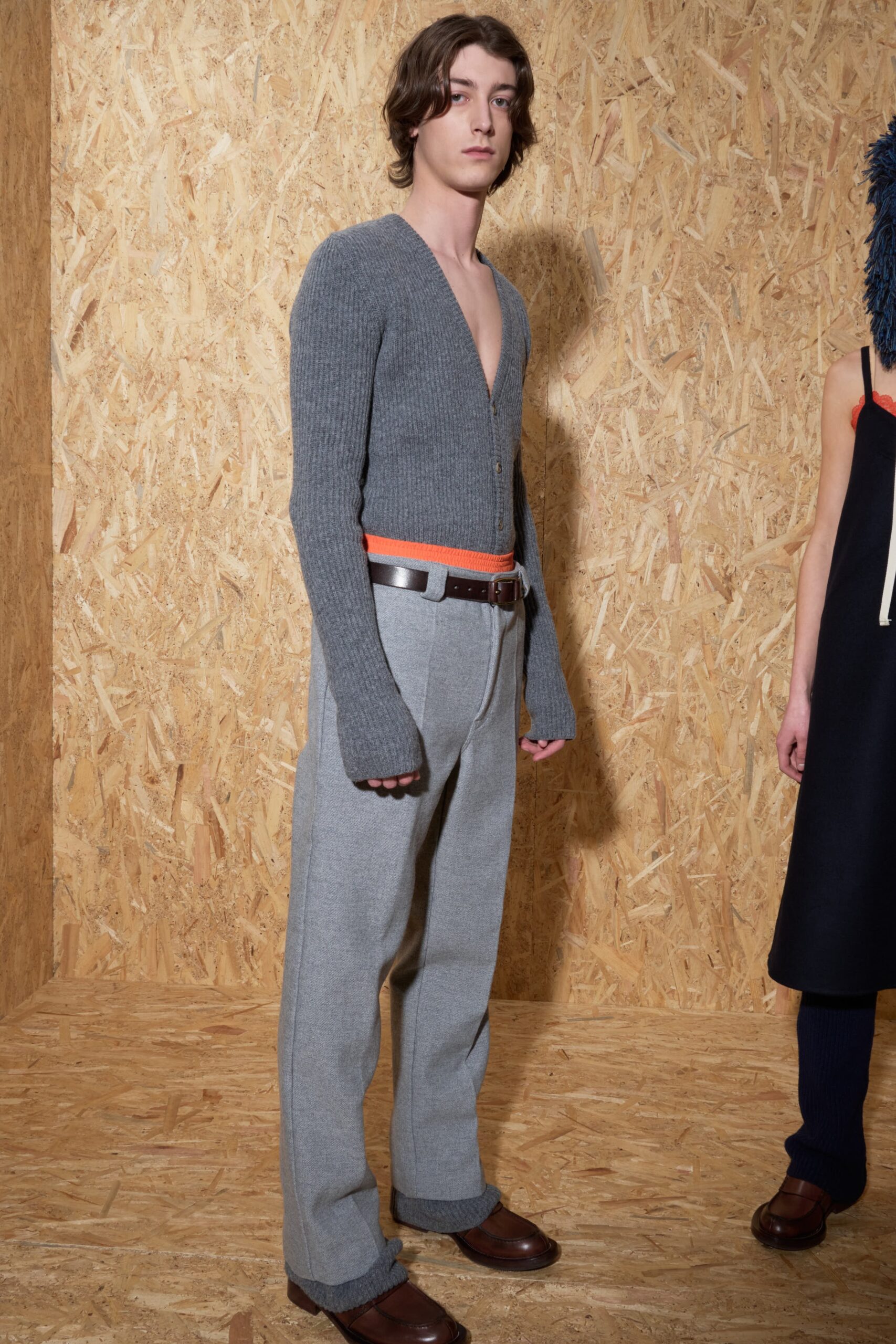 gray wool cardigan and pants