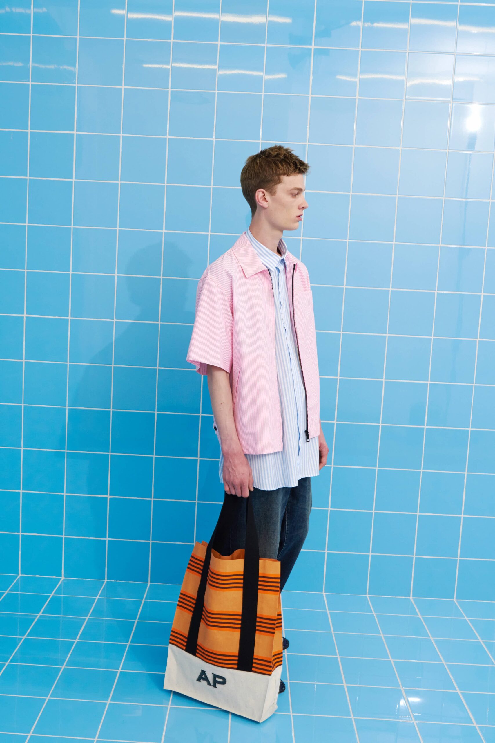 pink jacket and blue shirt