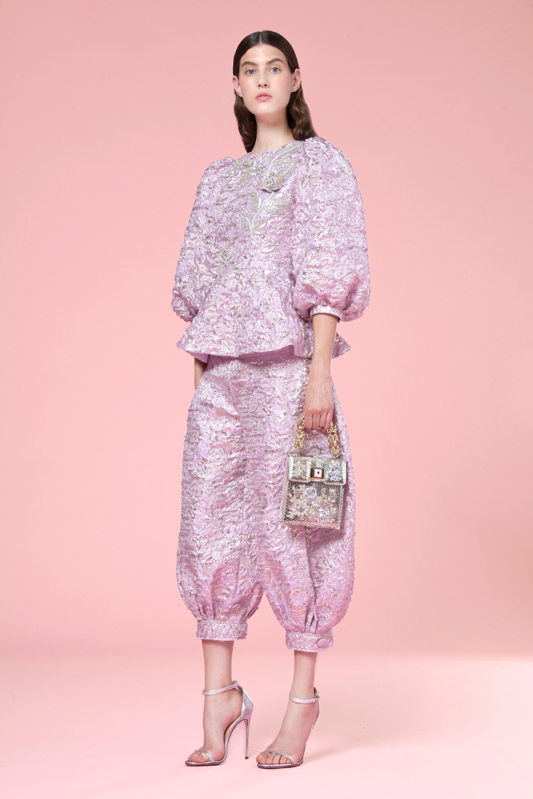 pink silk relaxed padded pants