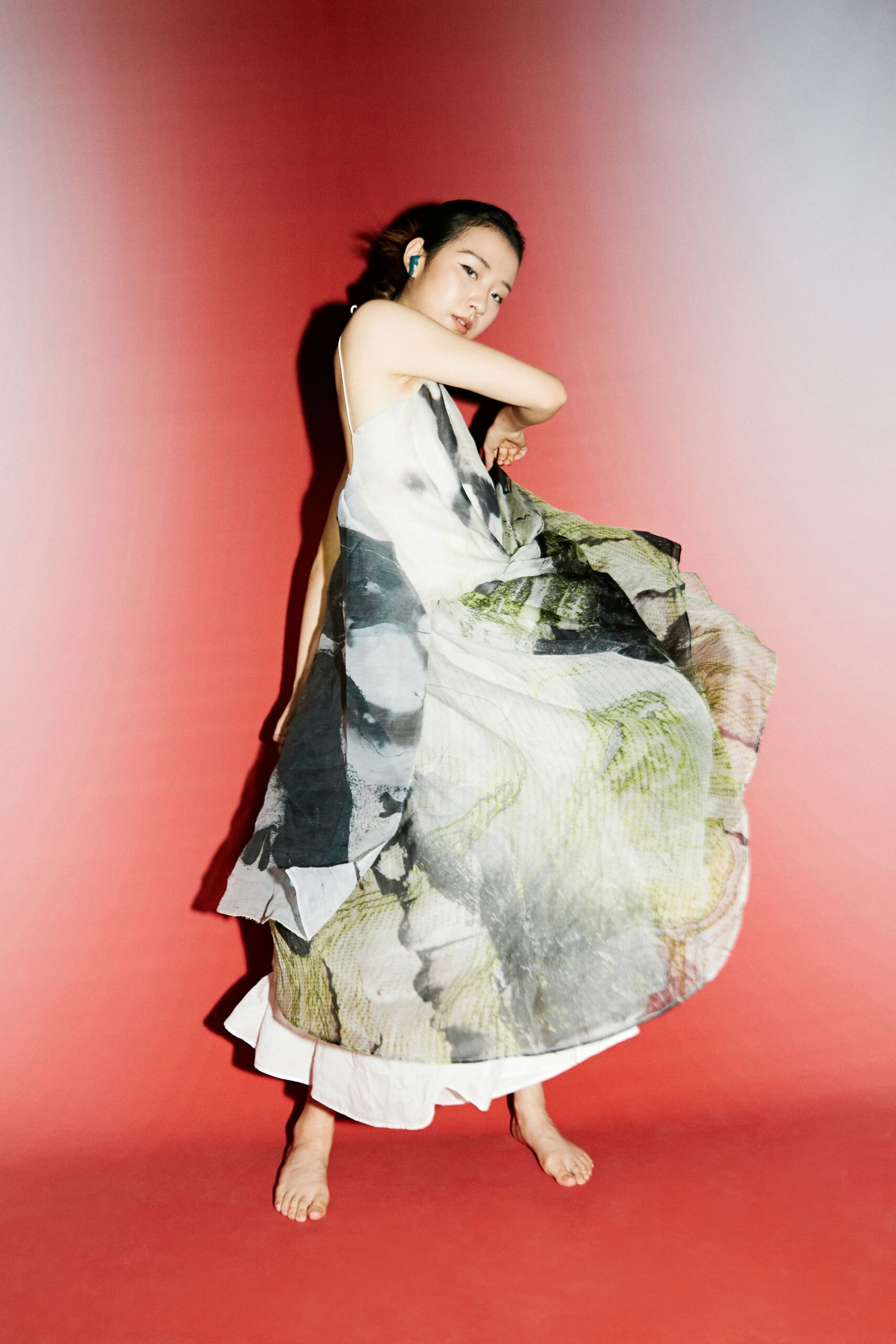 flowing maxi dress with floral print