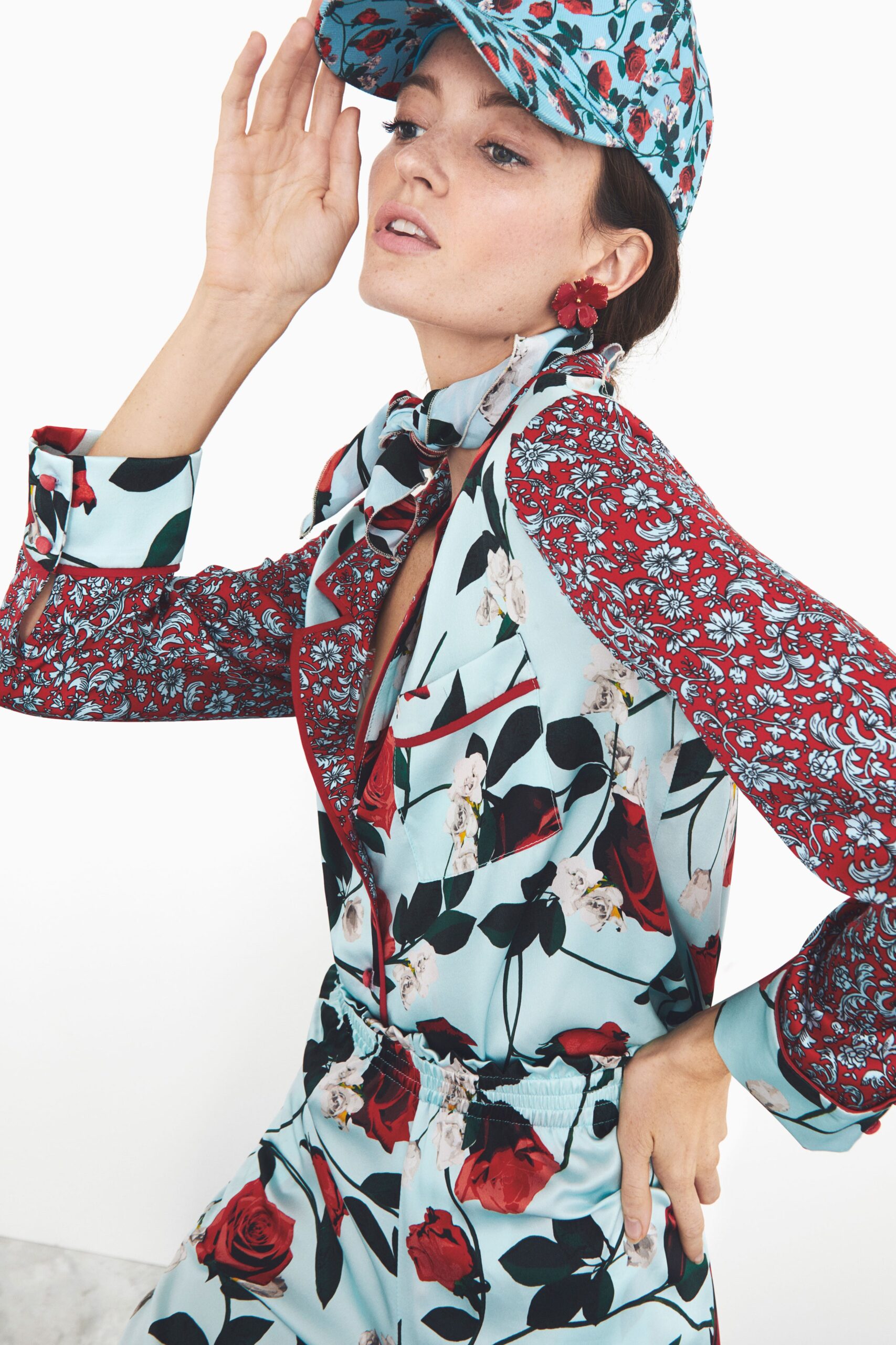 floral silk blouse and pants