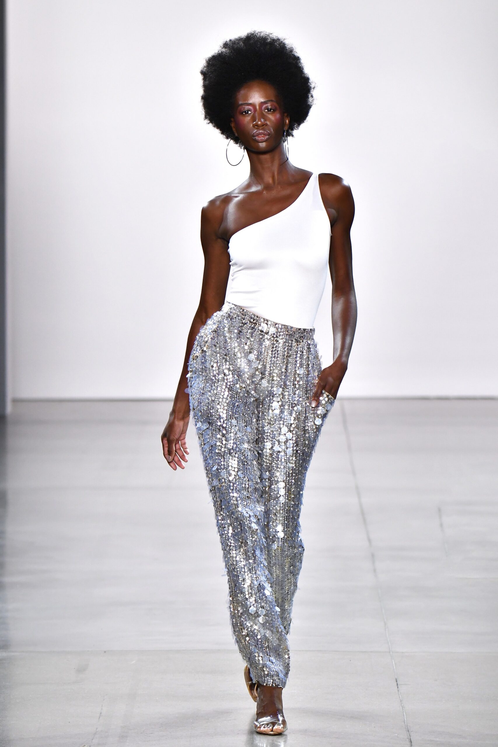 gray sequin relaxed wide-leg shiny pants