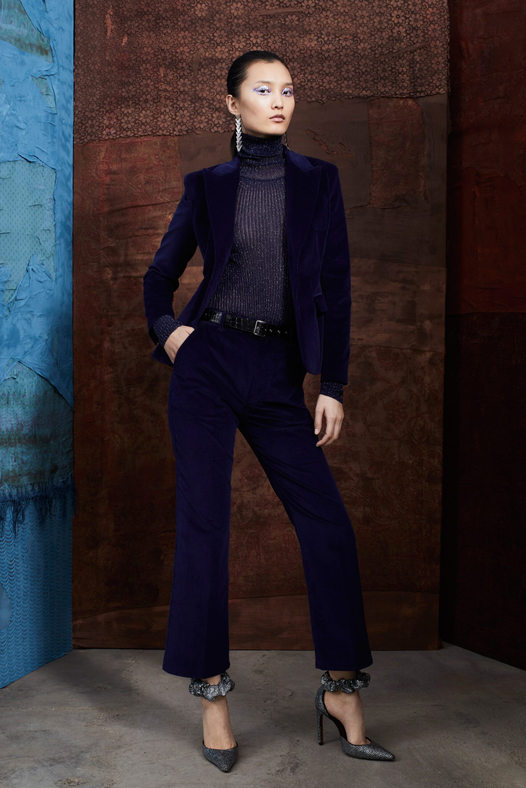 blue velvet tailored blazer and pants