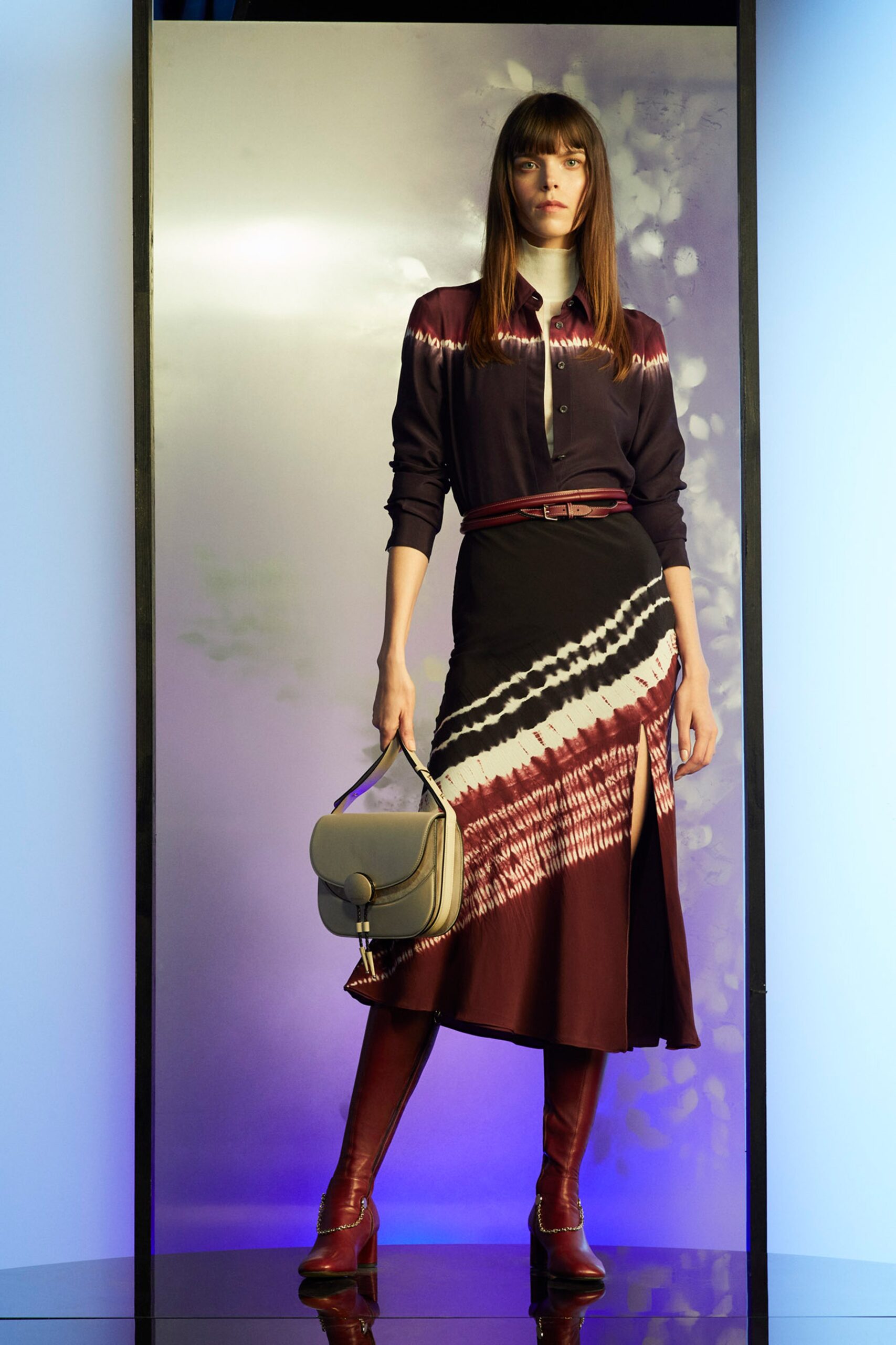 black and maroon printed midi dress