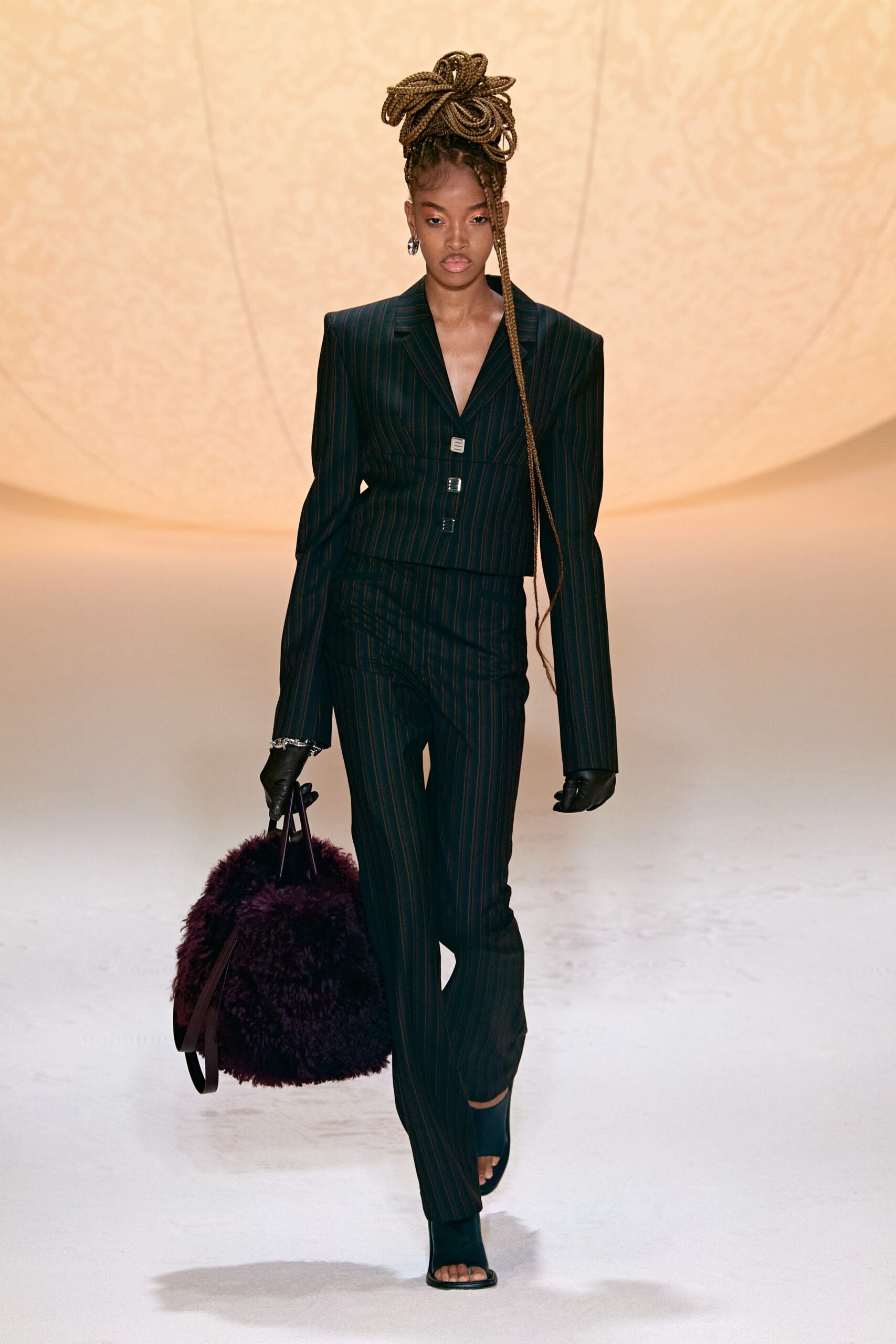 purple fur padded bag