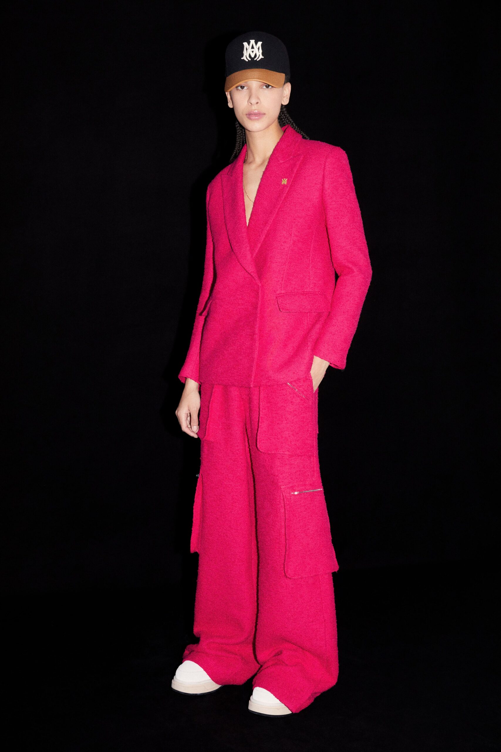 pink wool relaxed suit