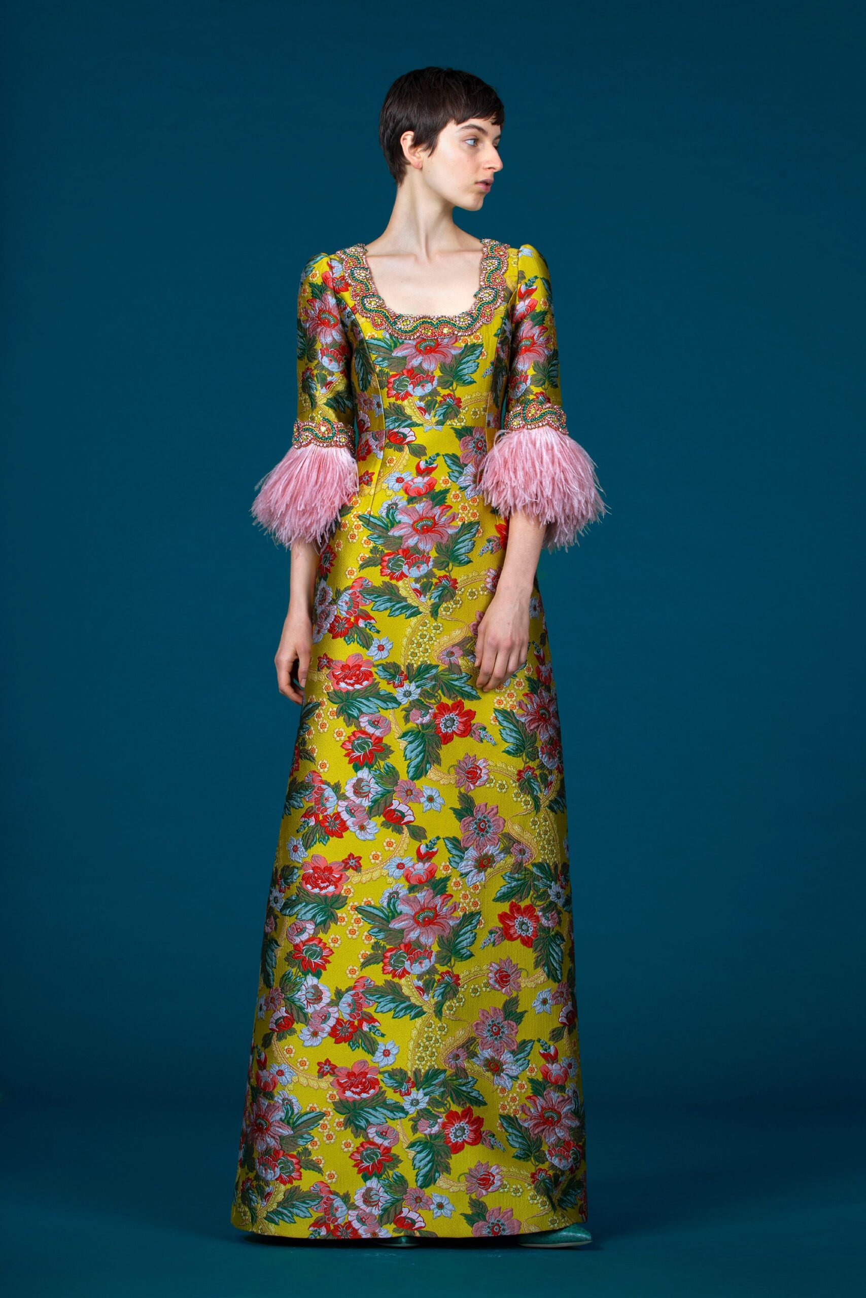 yellow floral maxi gown