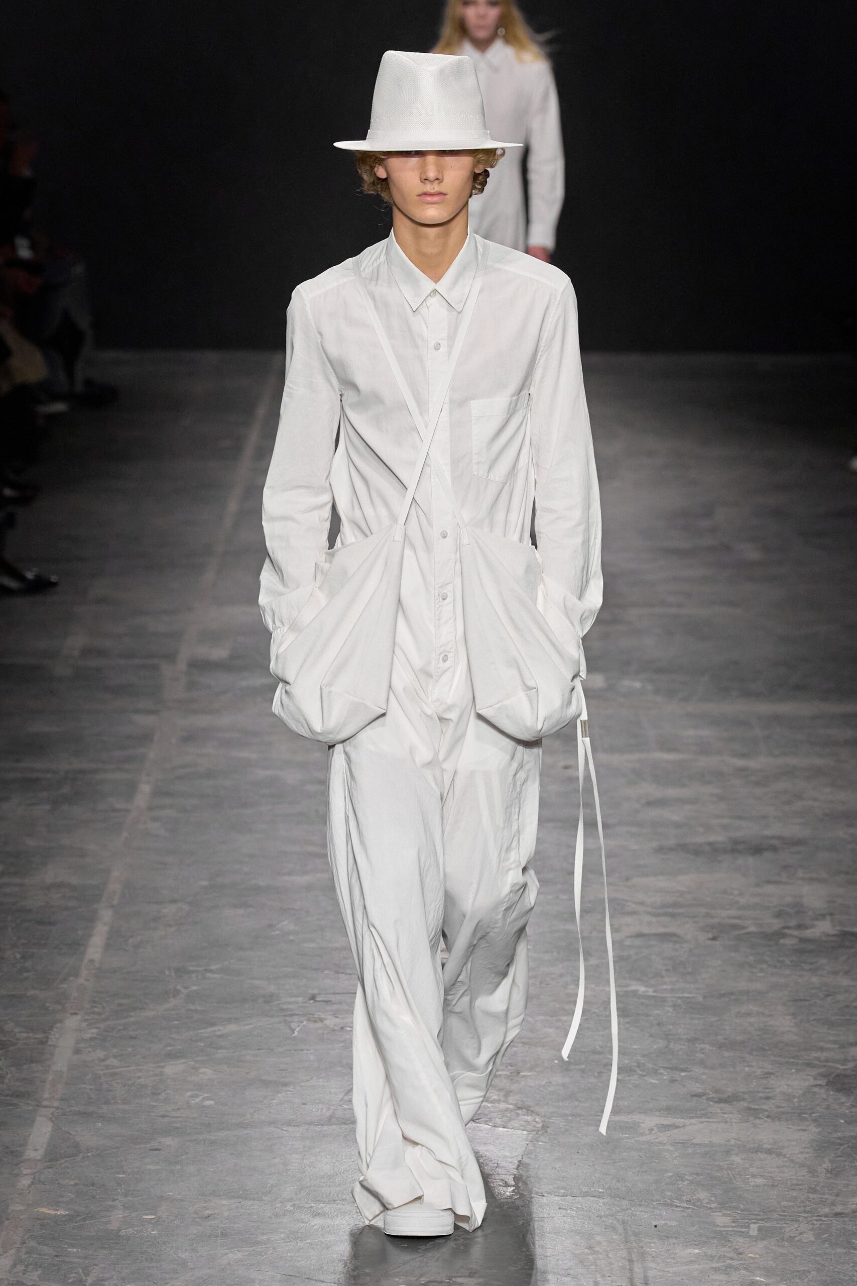 white relaxed jumpsuit with hat