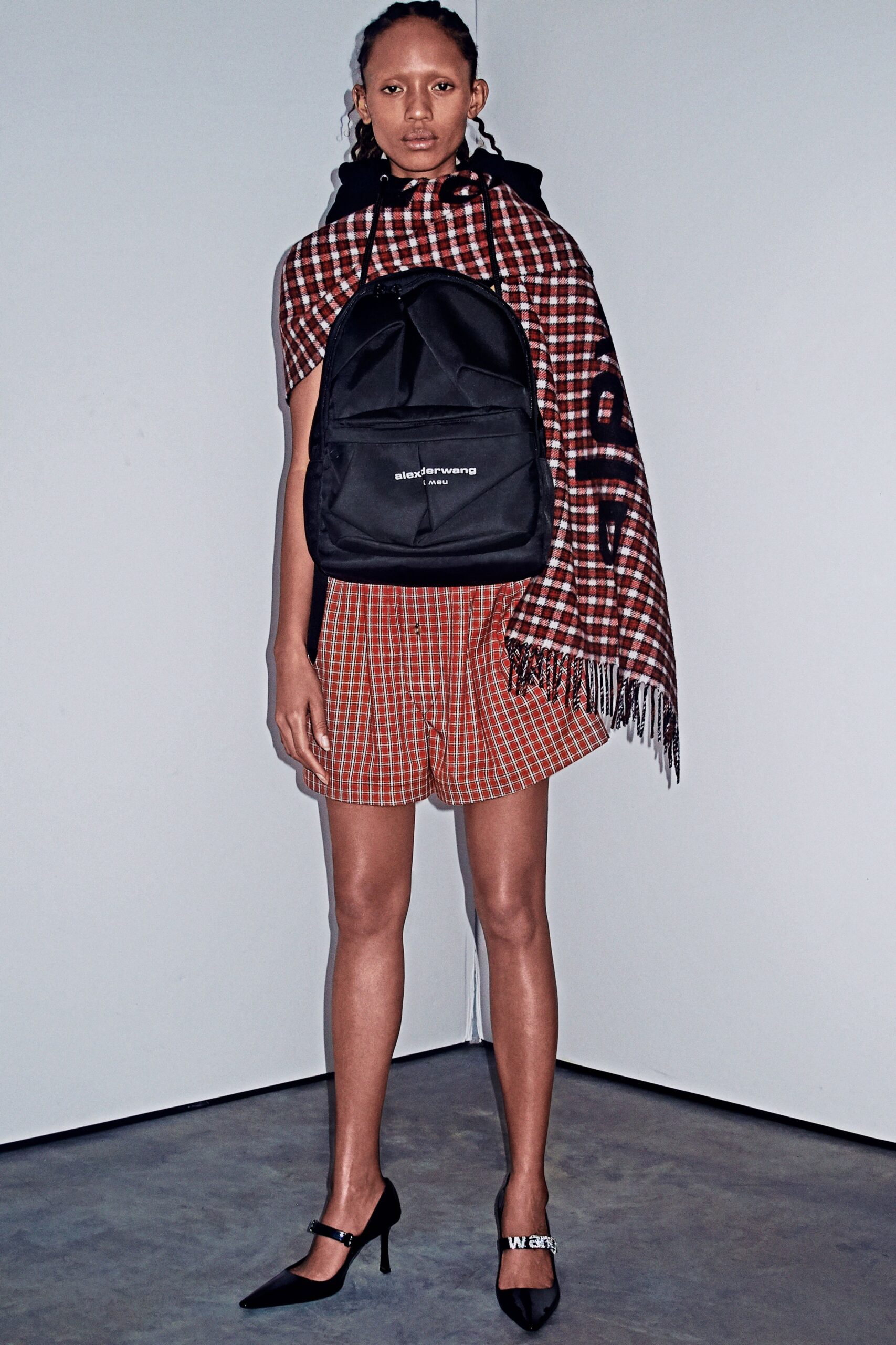 relaxed checked top with fitted shorts