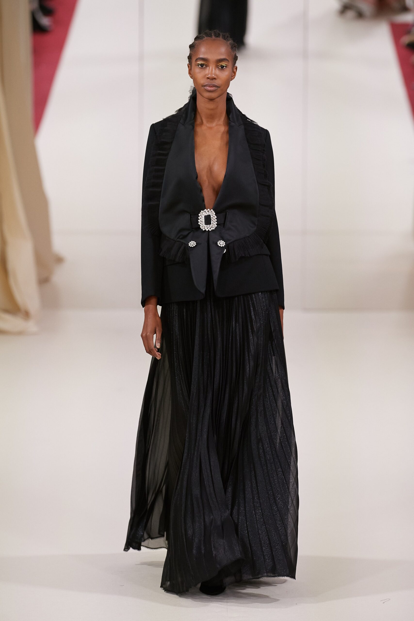 black silk relaxed pleated flowing maxi skirt