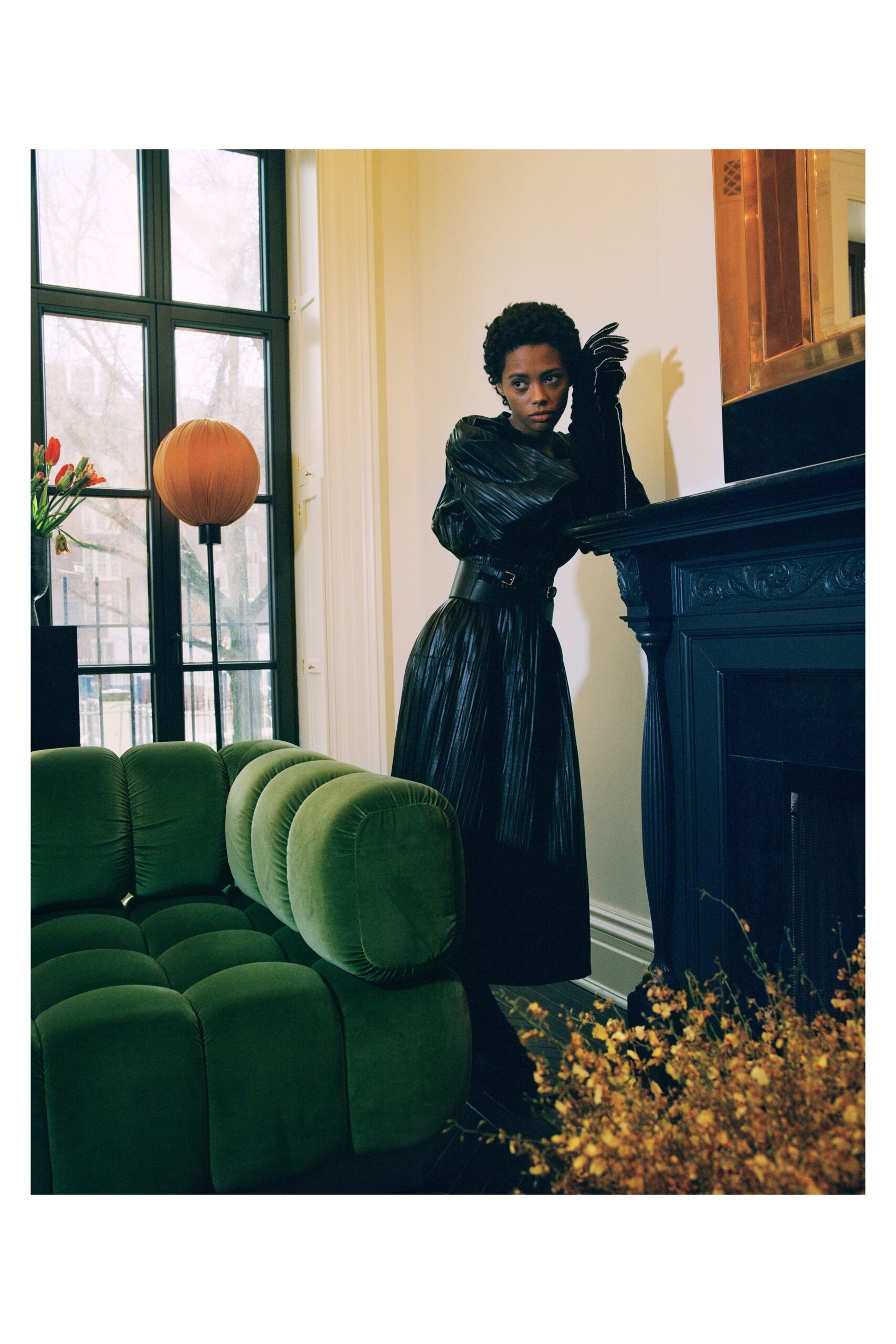 black leather fitted midi dress