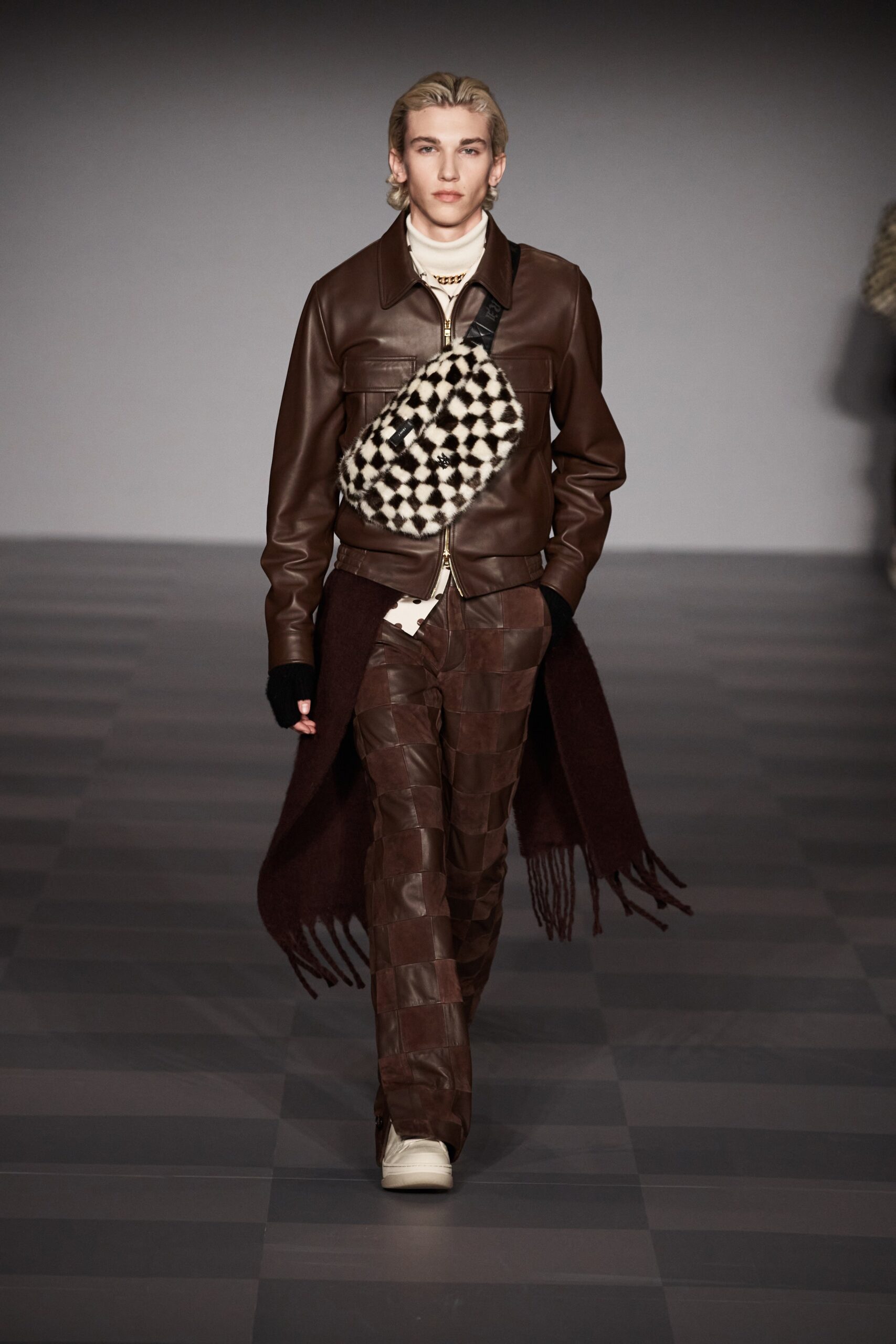 brown leather jacket and pants
