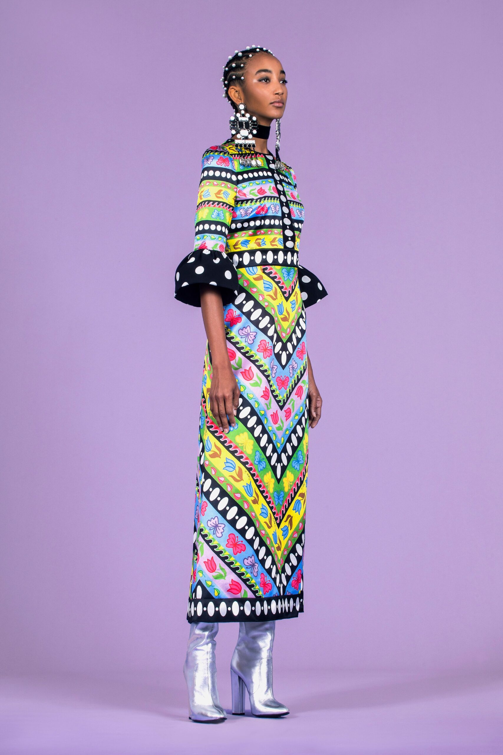 black multi-colored embroidered maxi dress