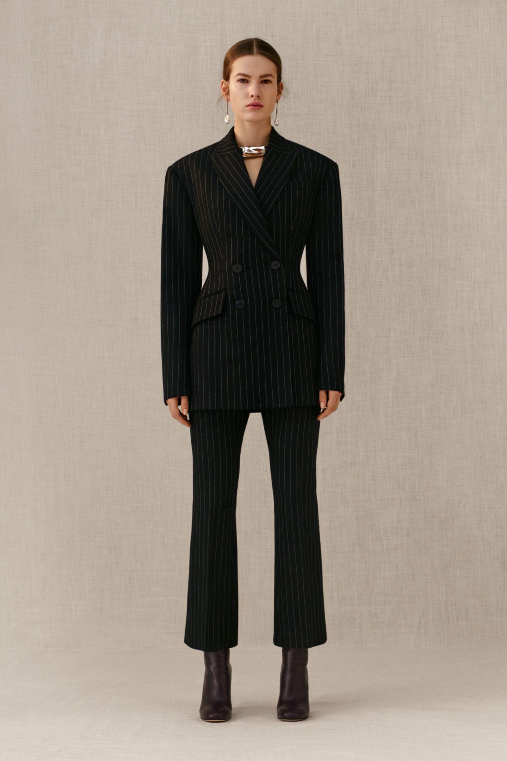 black striped tailored suit