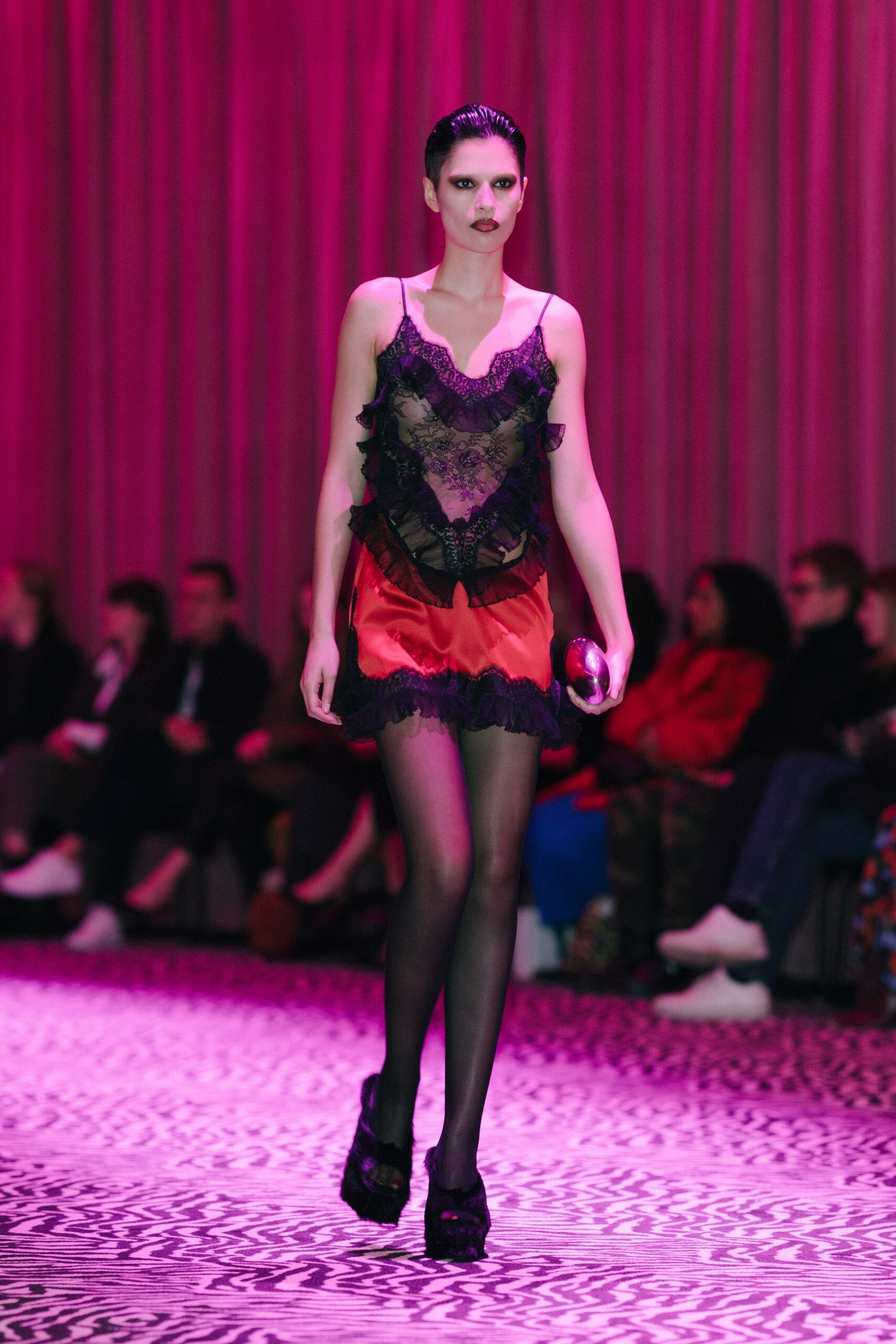 black and red ruffled dress
