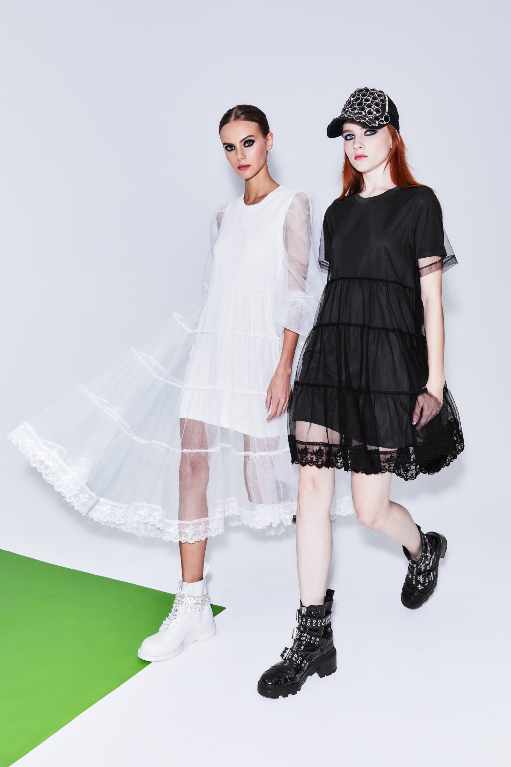 white chiffon long-sleeve scoop-neck relaxed tiered ruffled dress