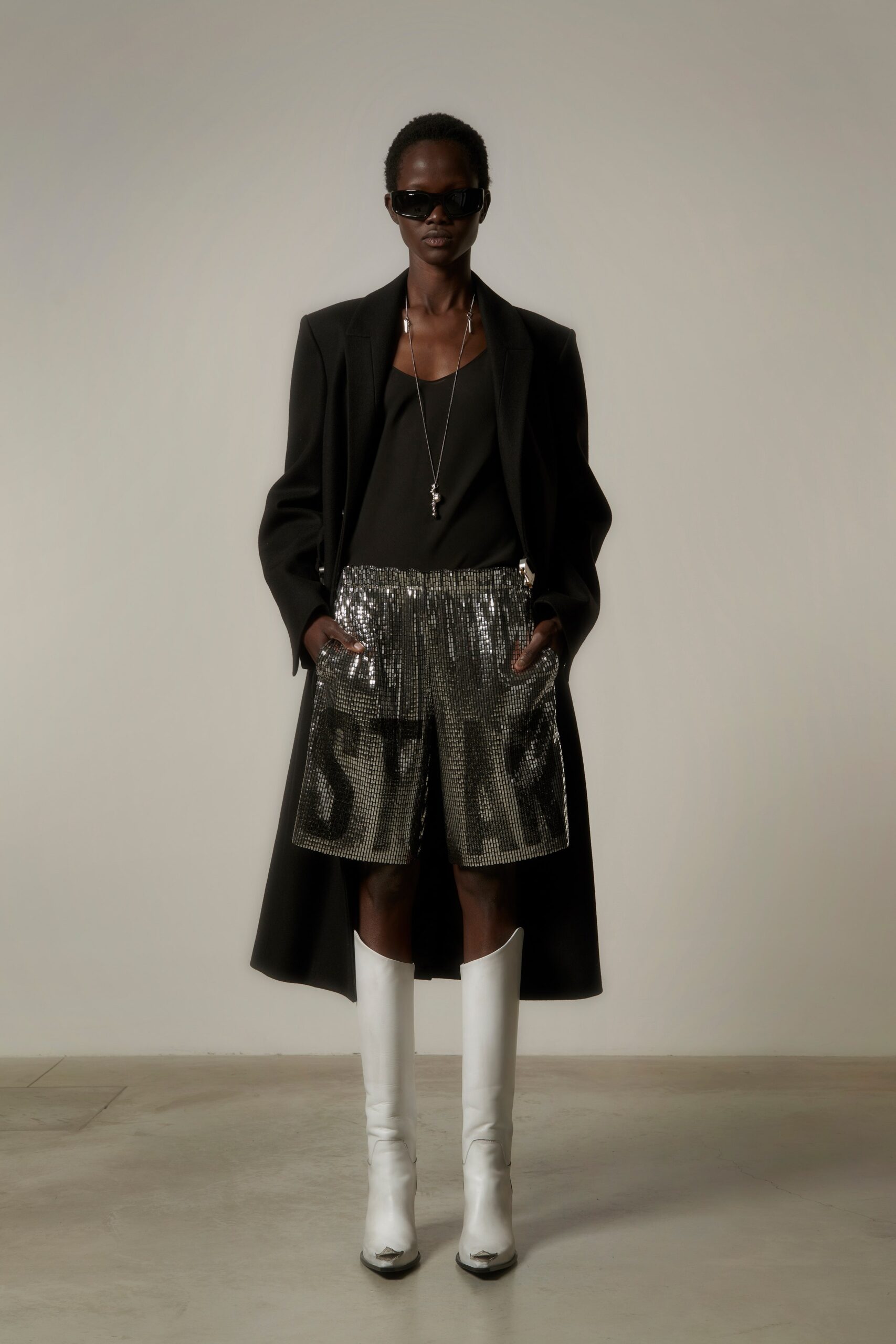gray sequin relaxed zippered shiny shorts