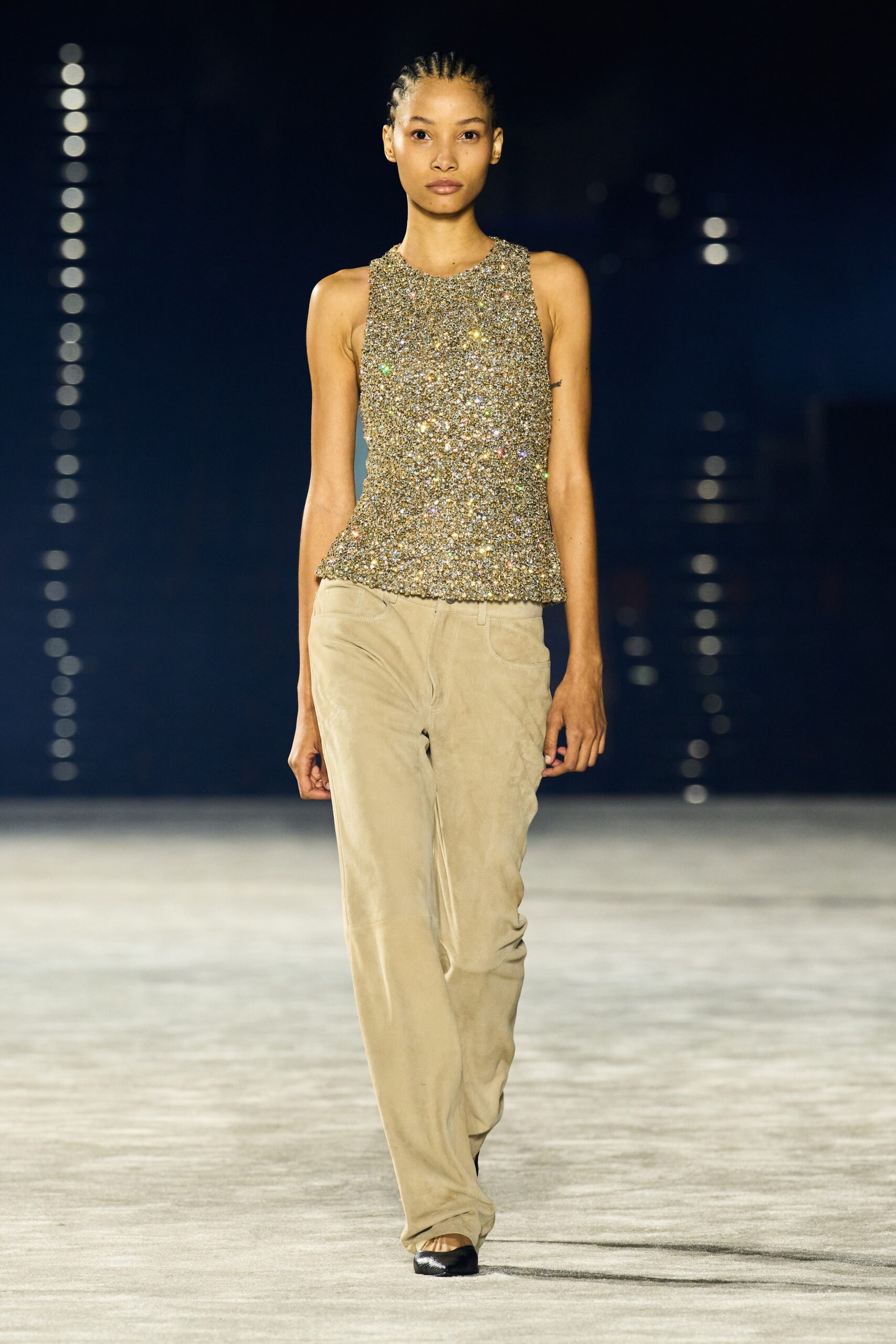 beige suede relaxed straight-leg pants