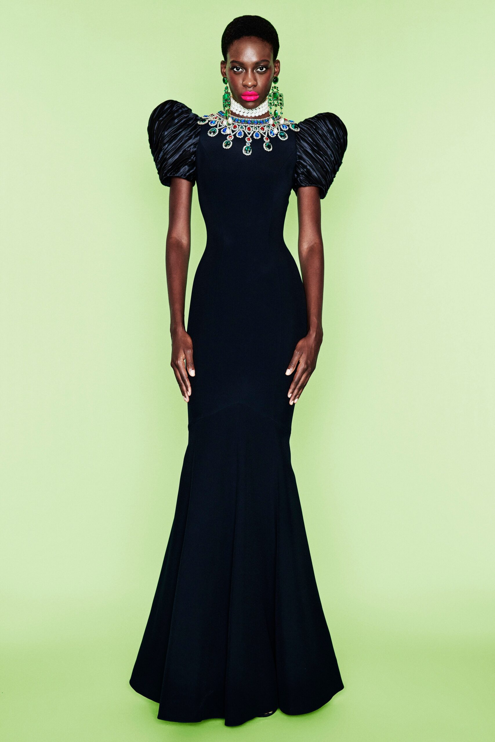 black fitted silk gown