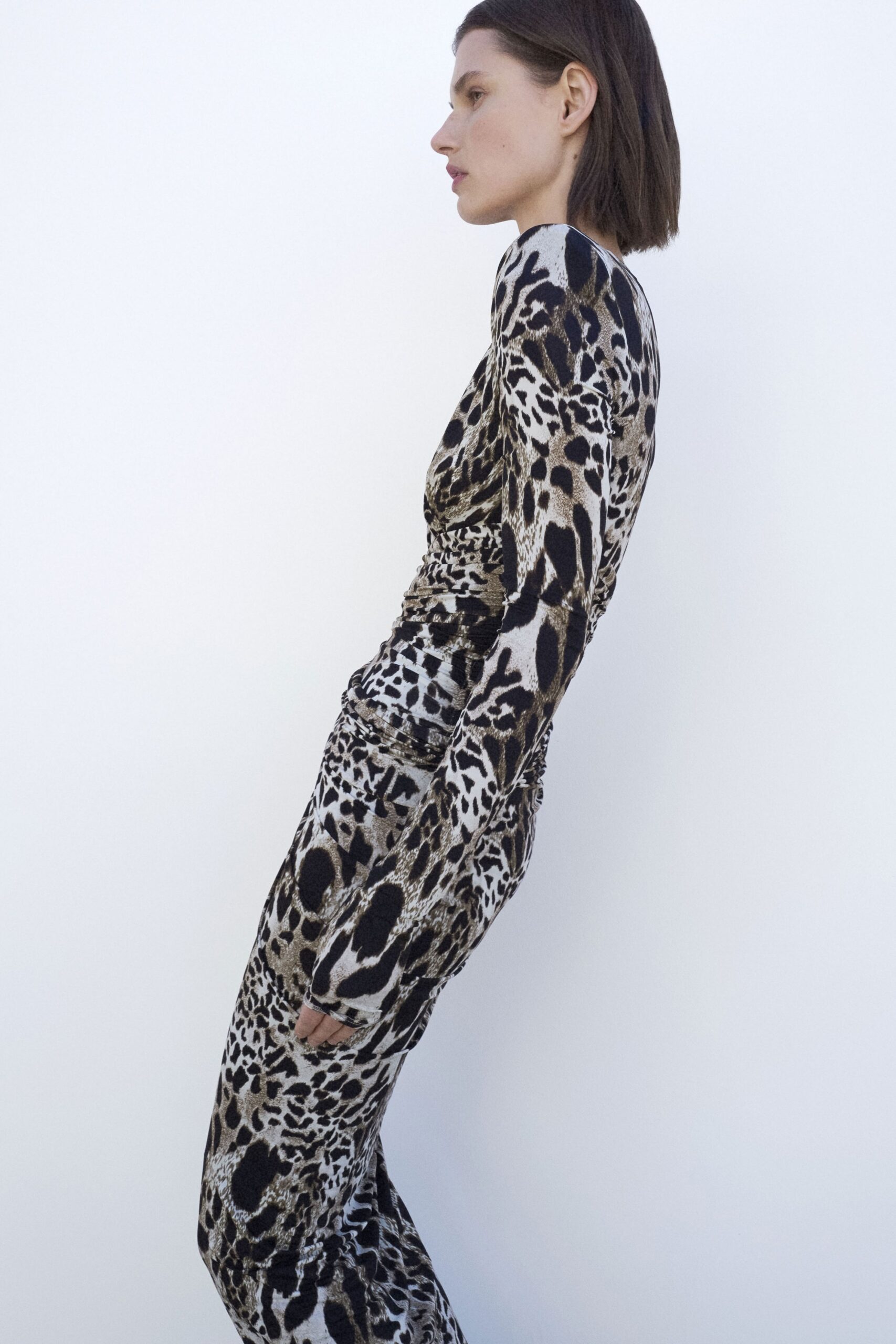 fitted animal-print midi dress