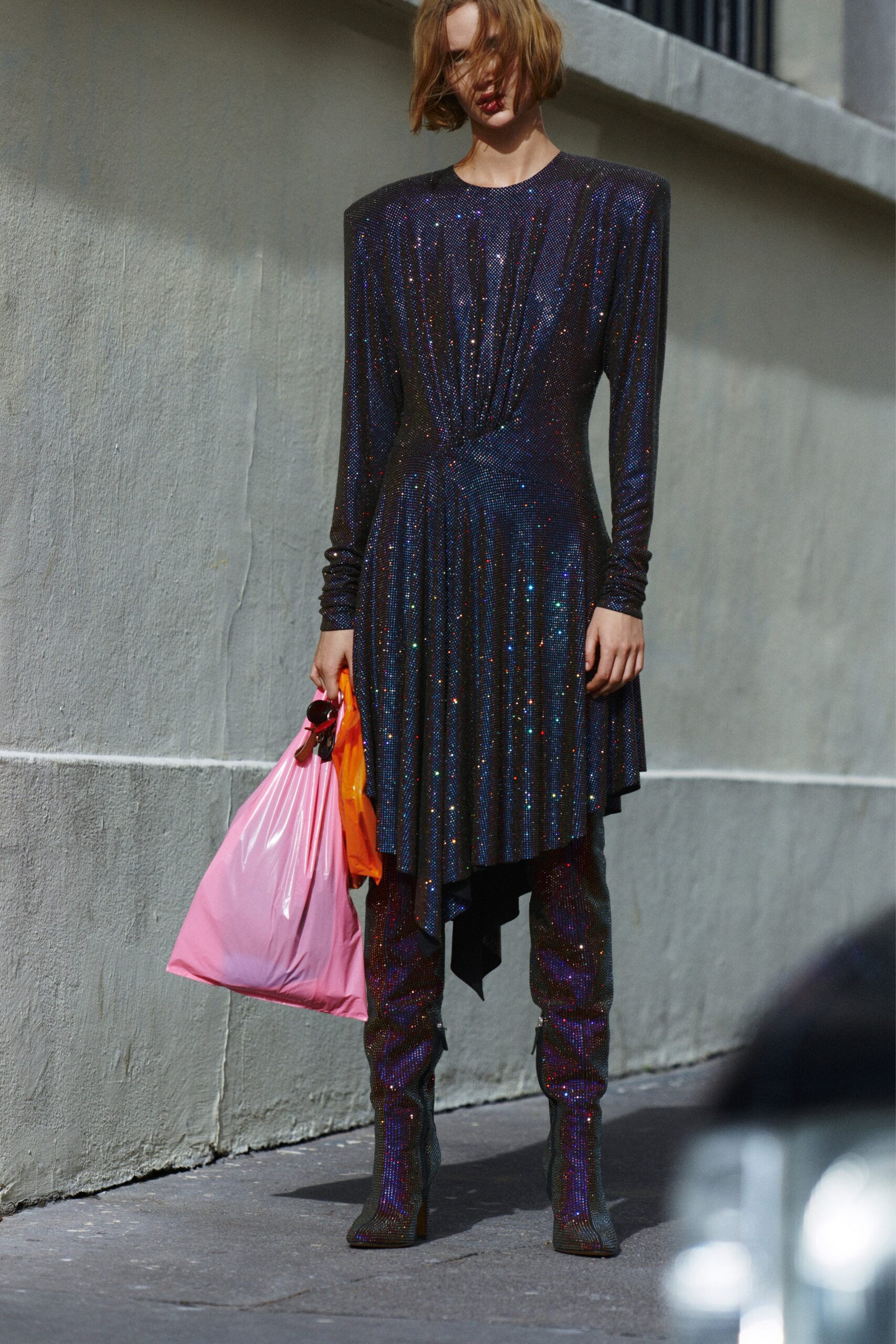 black pleated midi dress