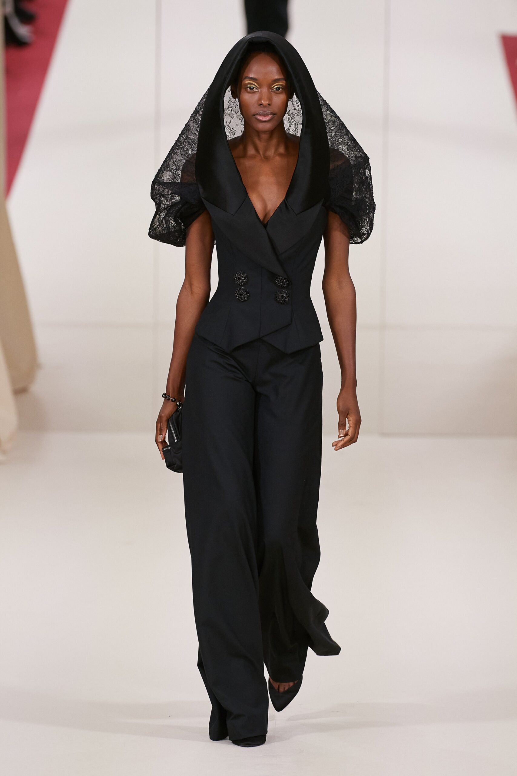 black fitted jumpsuit with hood