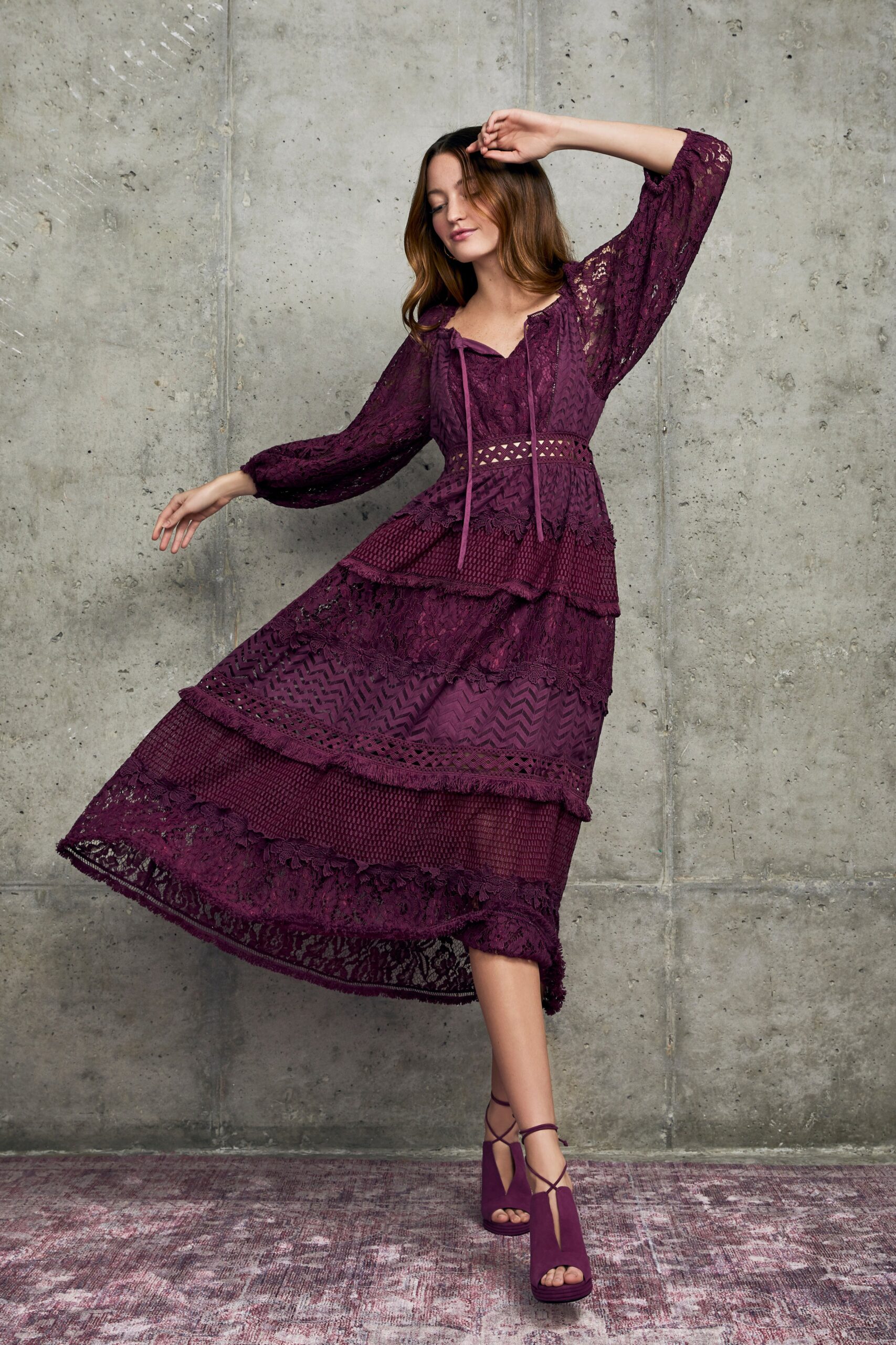 purple lace long-sleeve dress