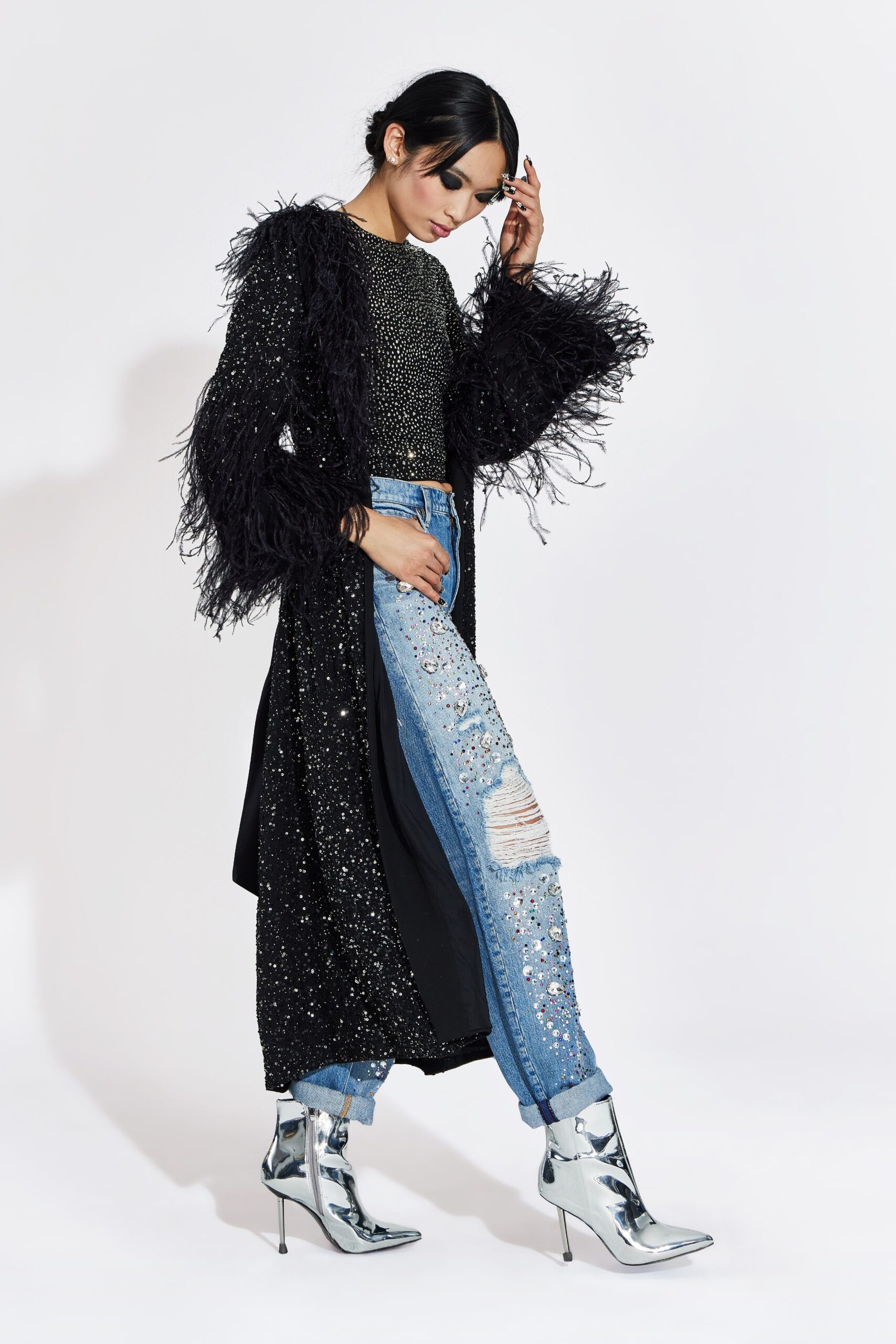 blue denim slim distressed jeans