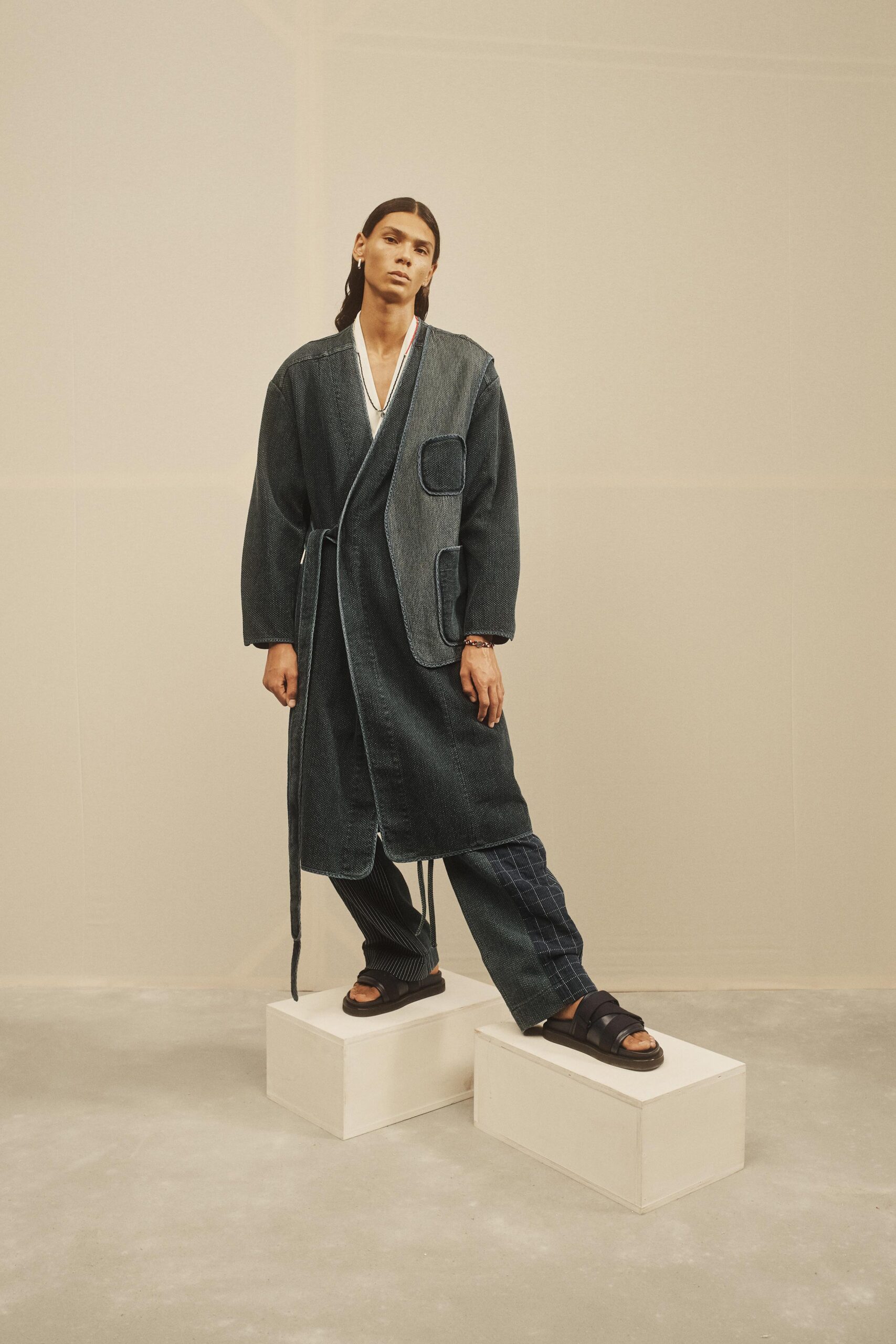 blue denim coat and pants