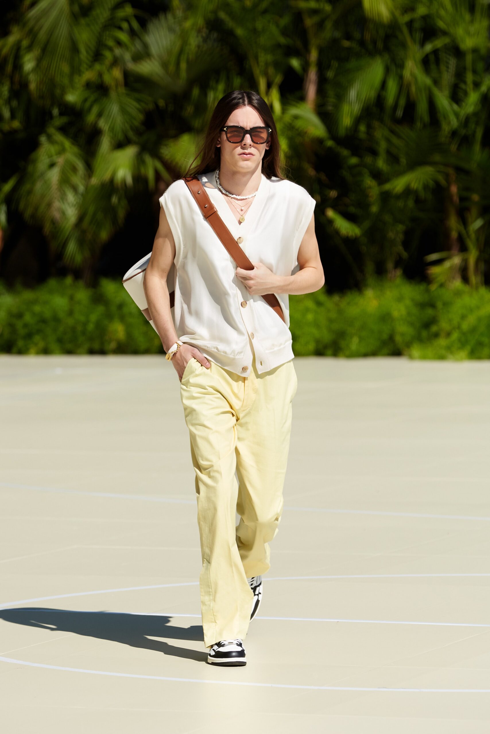 white top and yellow pants