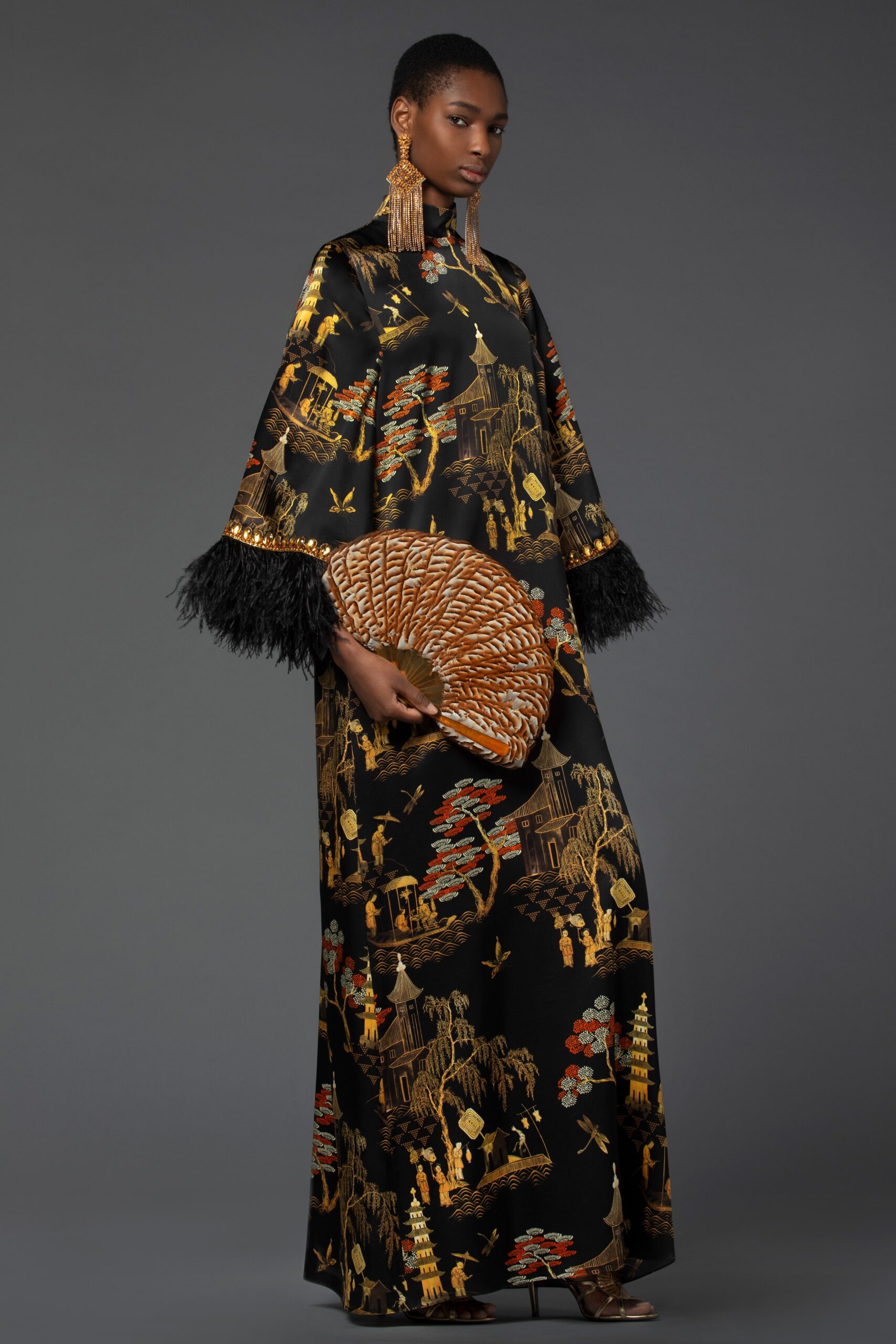 black gold embroidered gown