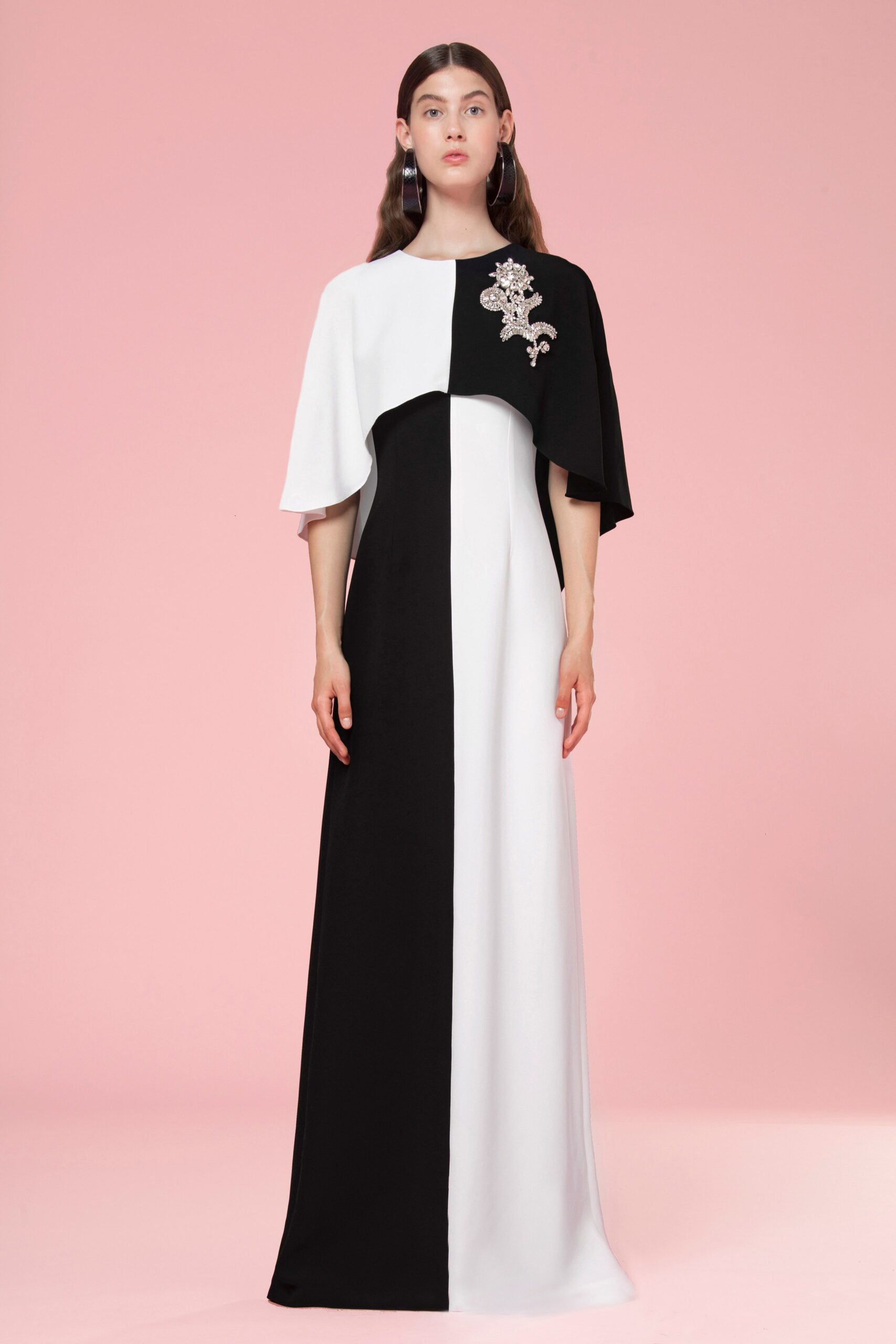 black and white color-blocked gown
