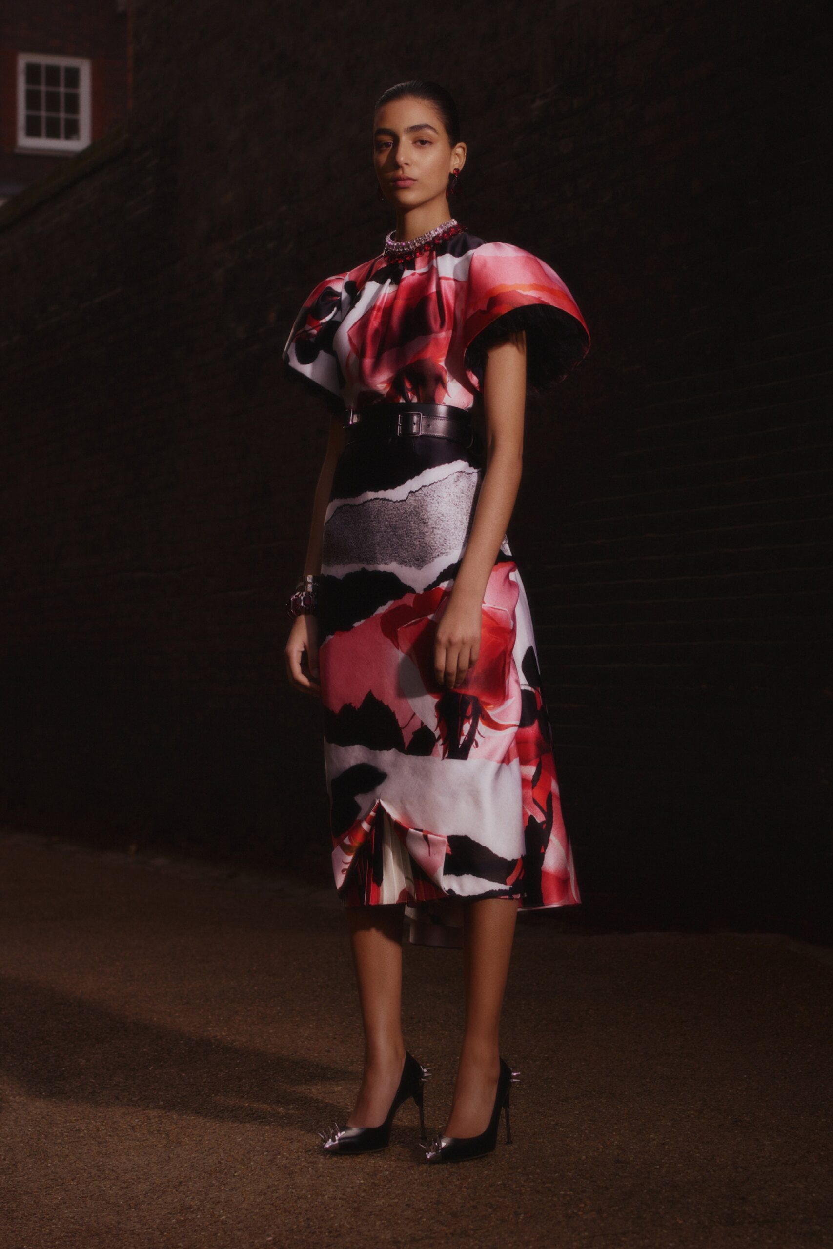 flared printed midi dress