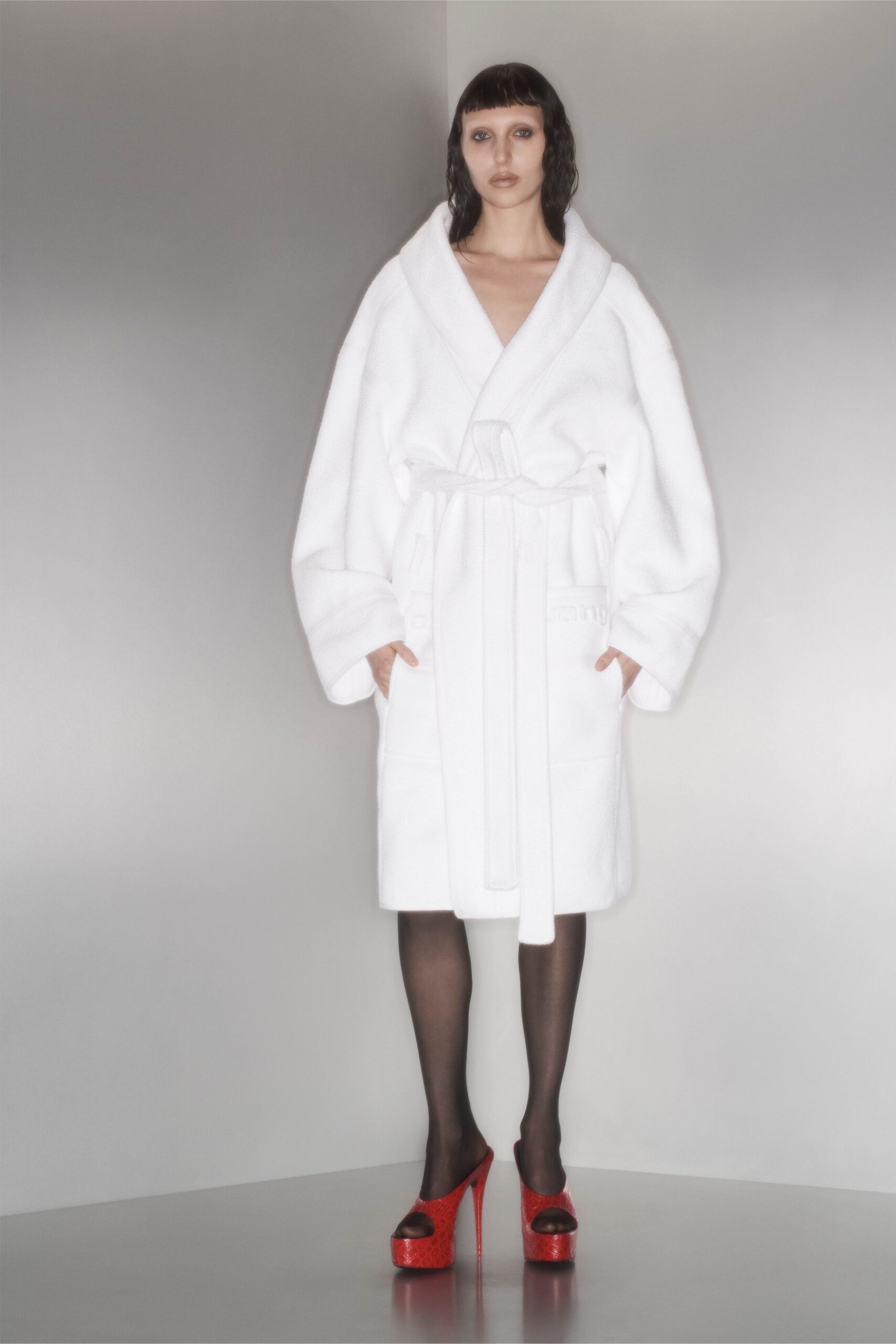 white cotton long-sleeve collared oversized belted midi coat