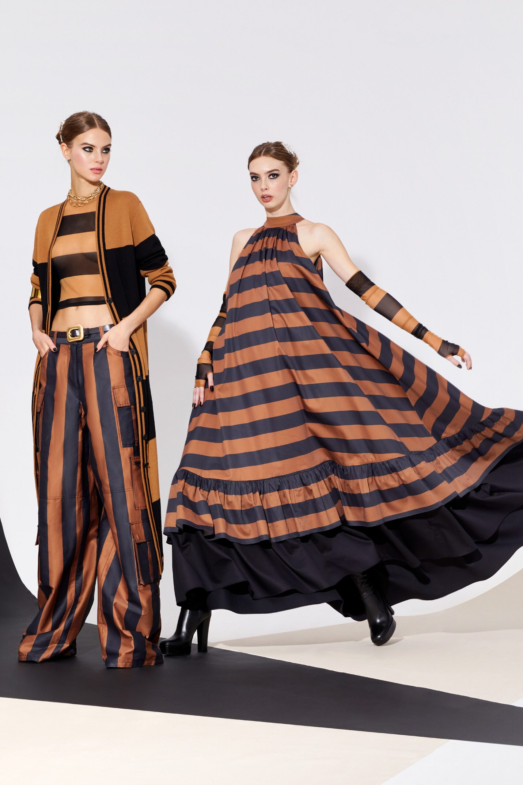 striped maxi dress and relaxed pants