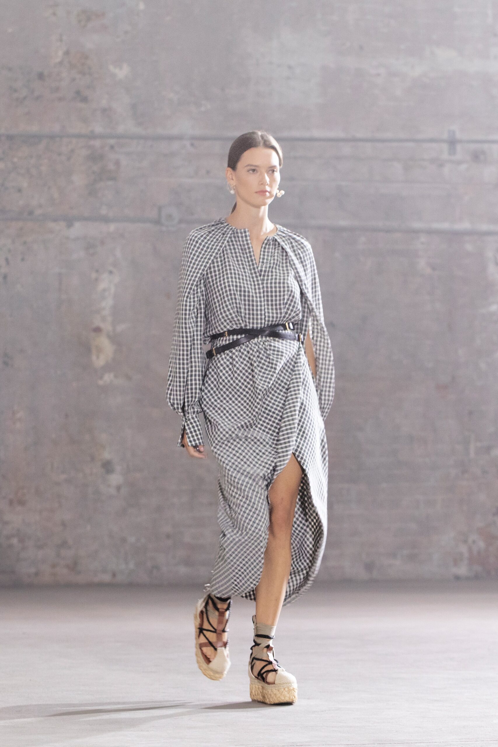 black and white checked midi dress