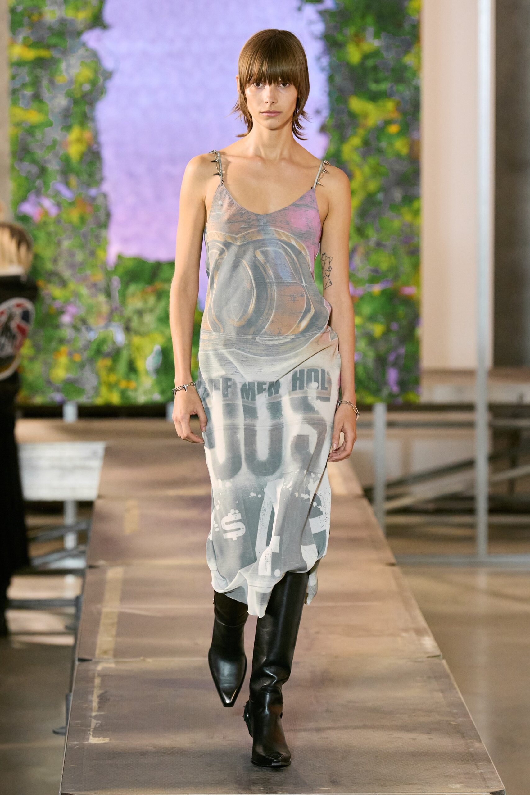 white silk sleeveless v-neck fitted layered printed dress