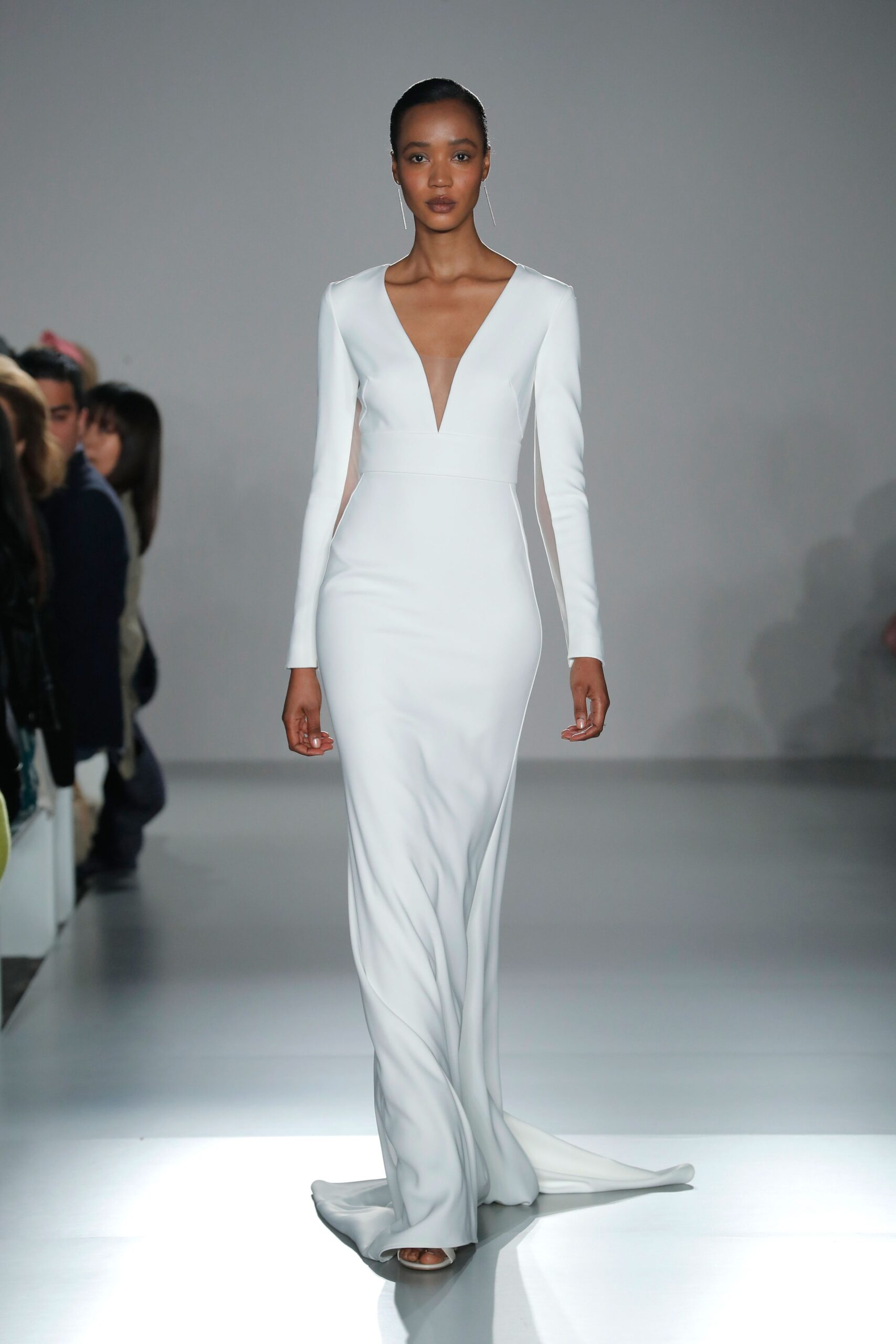 white fitted long-sleeve gown