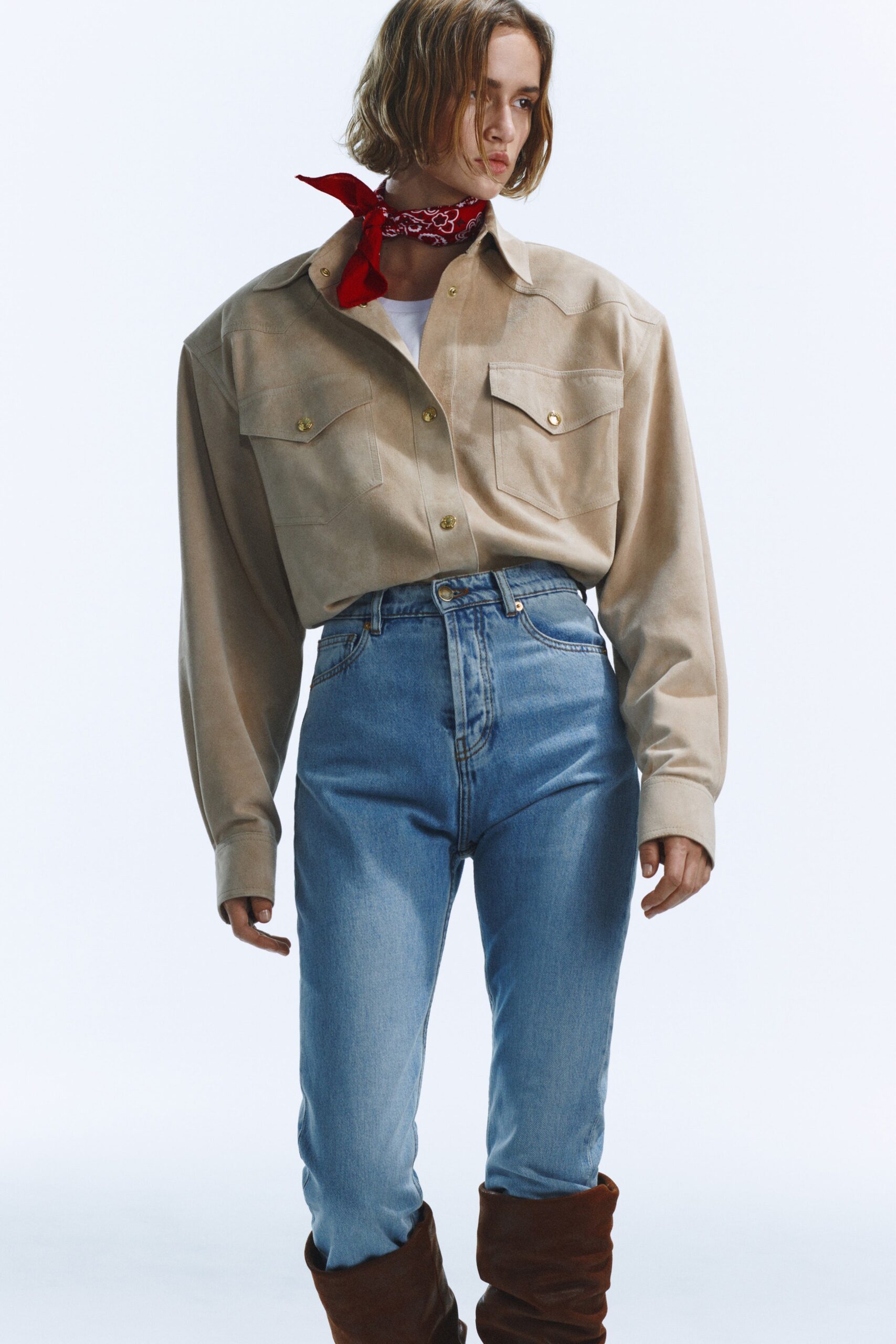 blue denim high-waisted straight-leg jeans