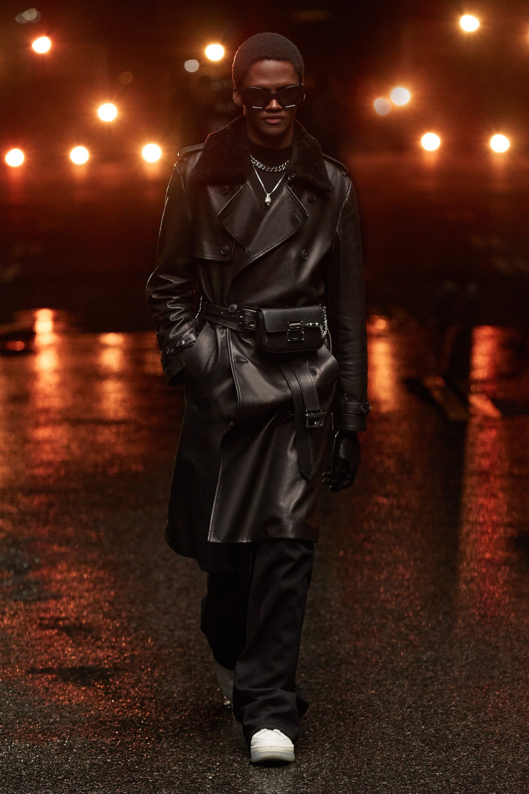 black leather trench coat