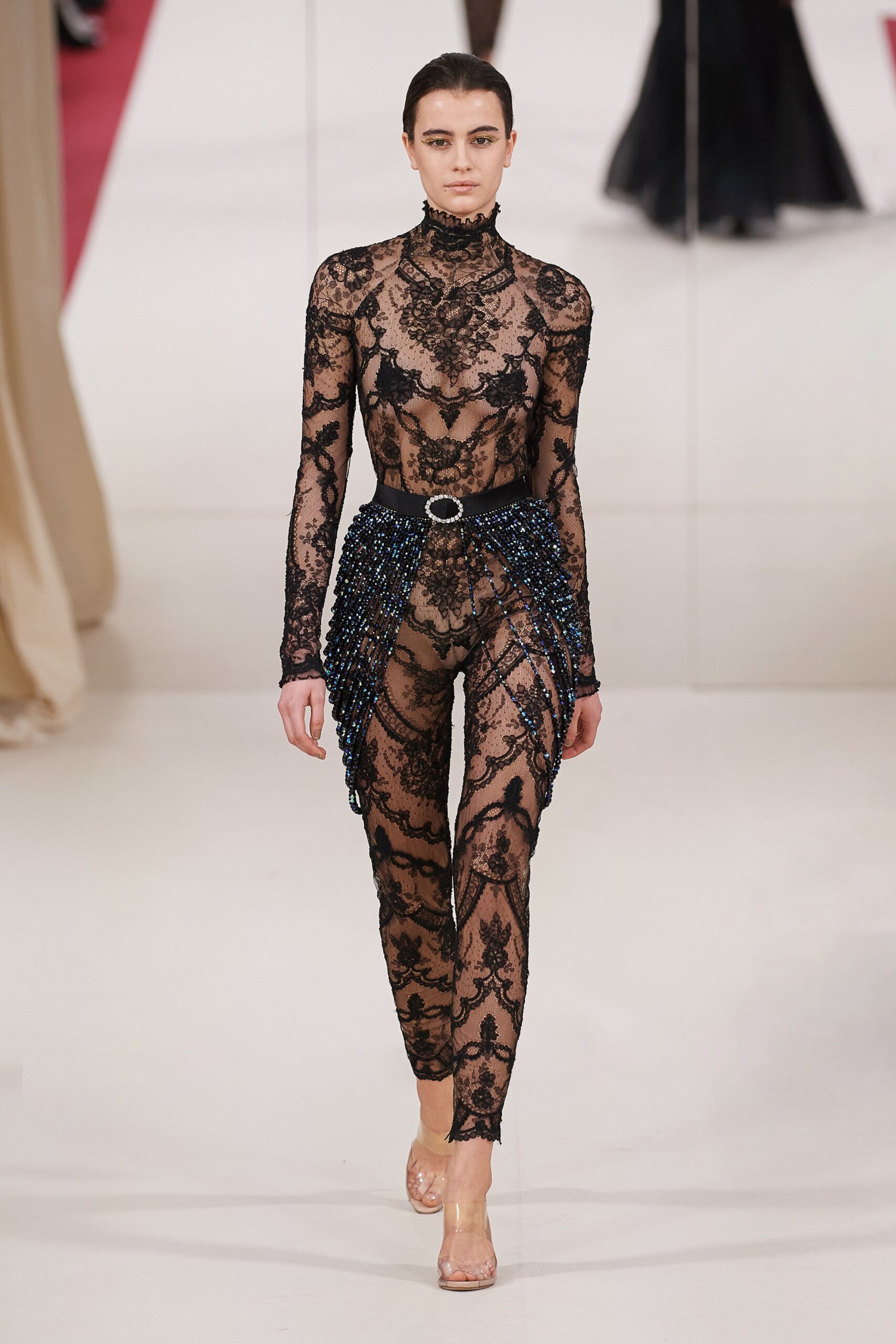 black lace fitted catsuit