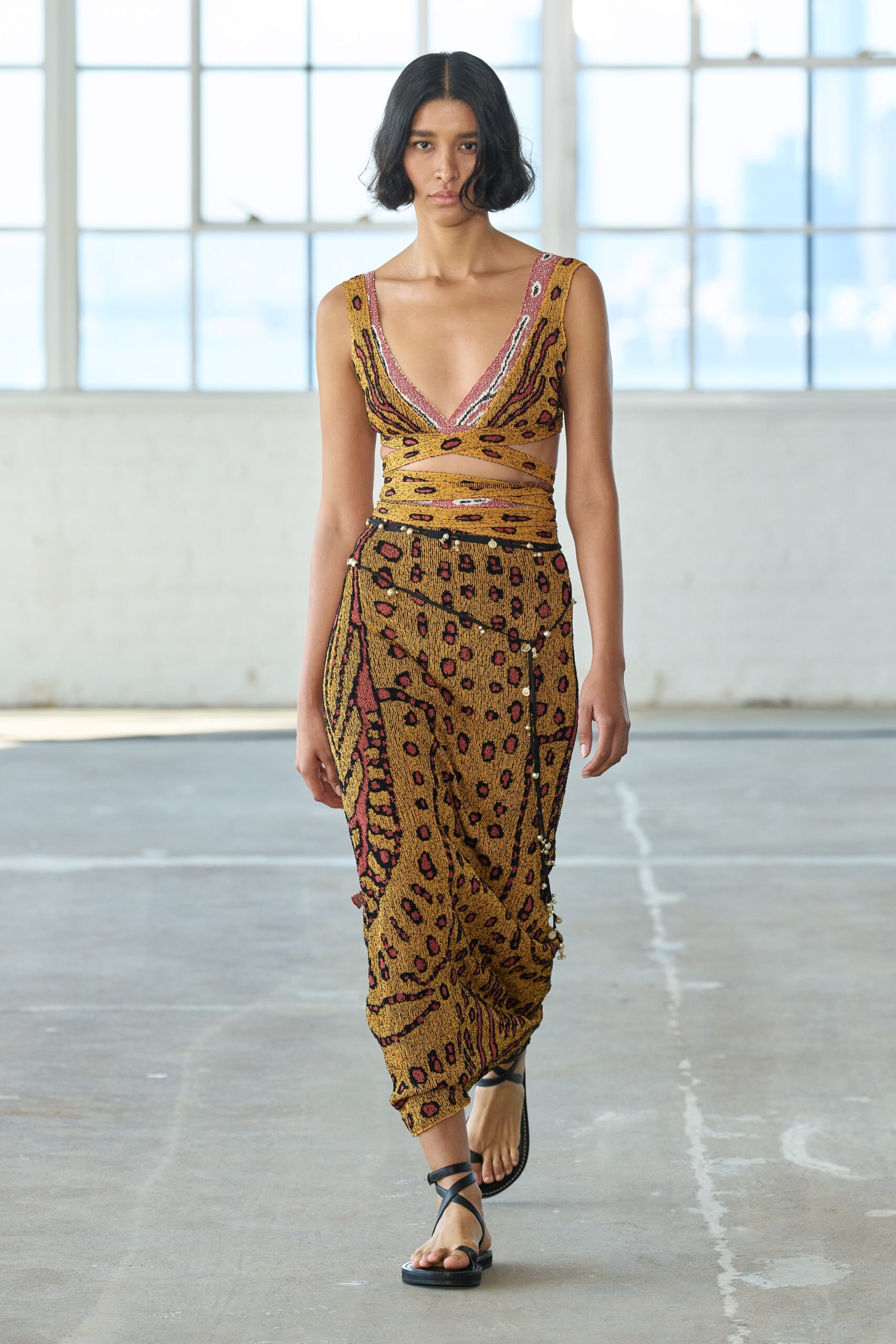 gold embroidered sleeveless dress
