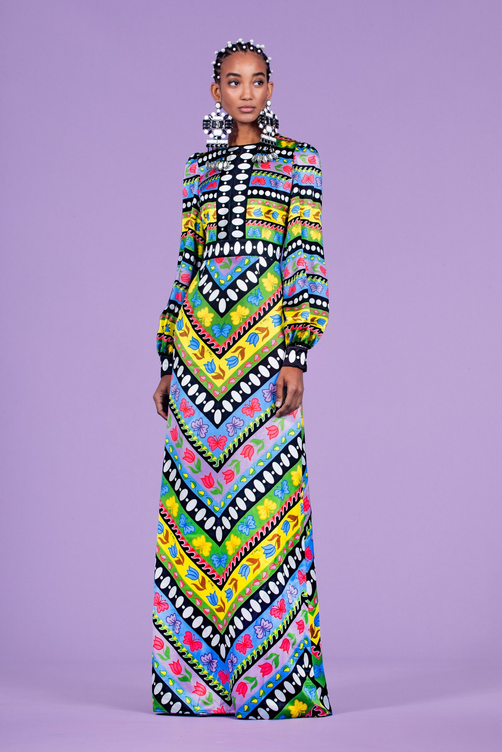 multi-colored printed gown
