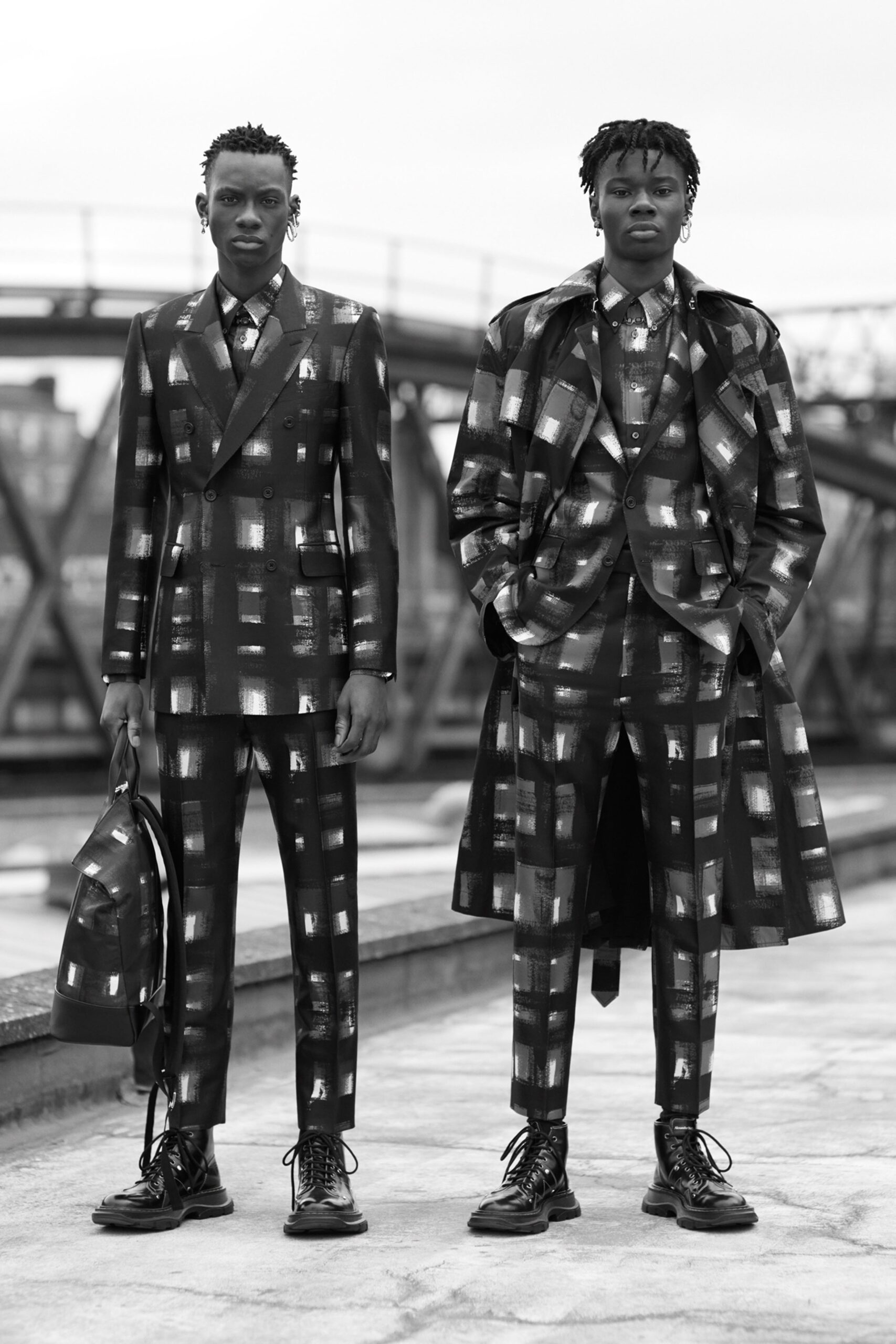 black and white checked suit and coat