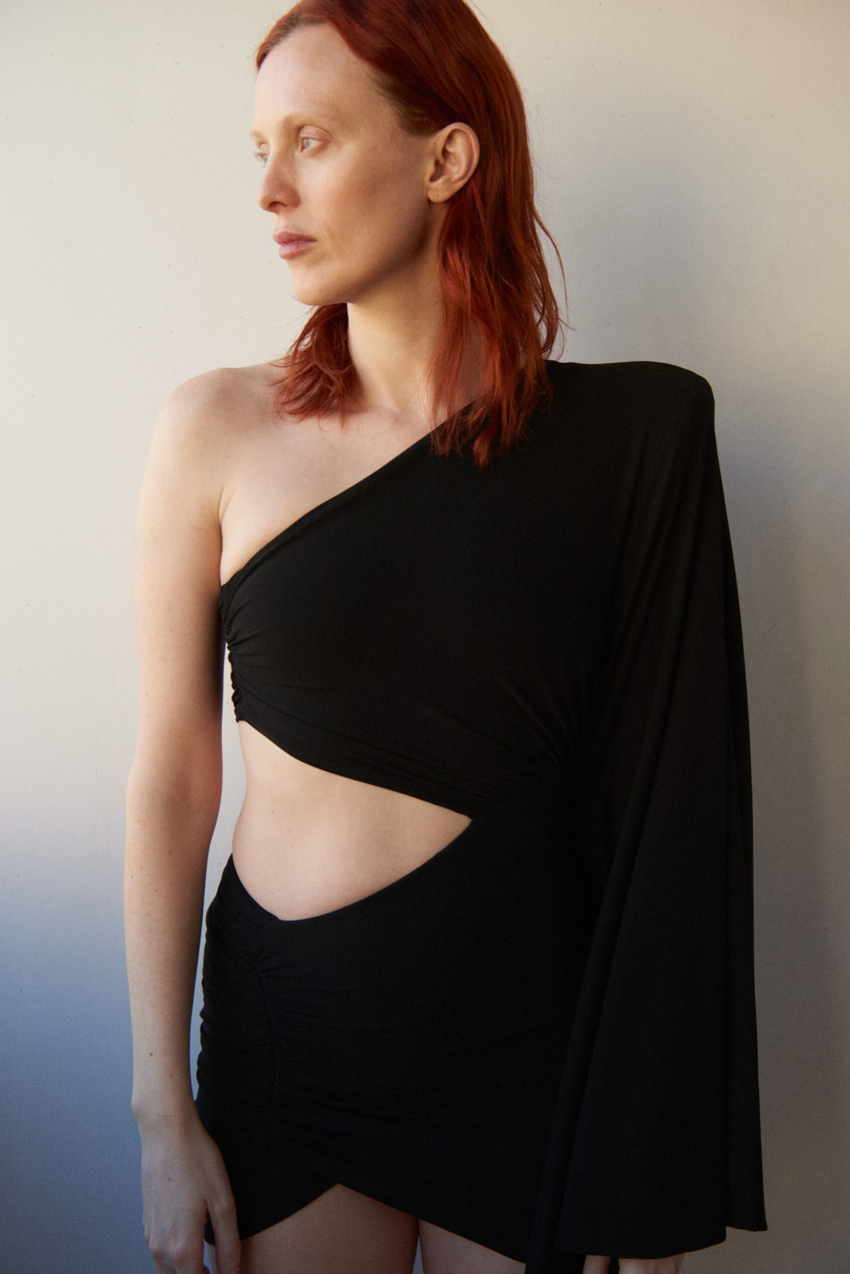 black fitted asymmetric dress